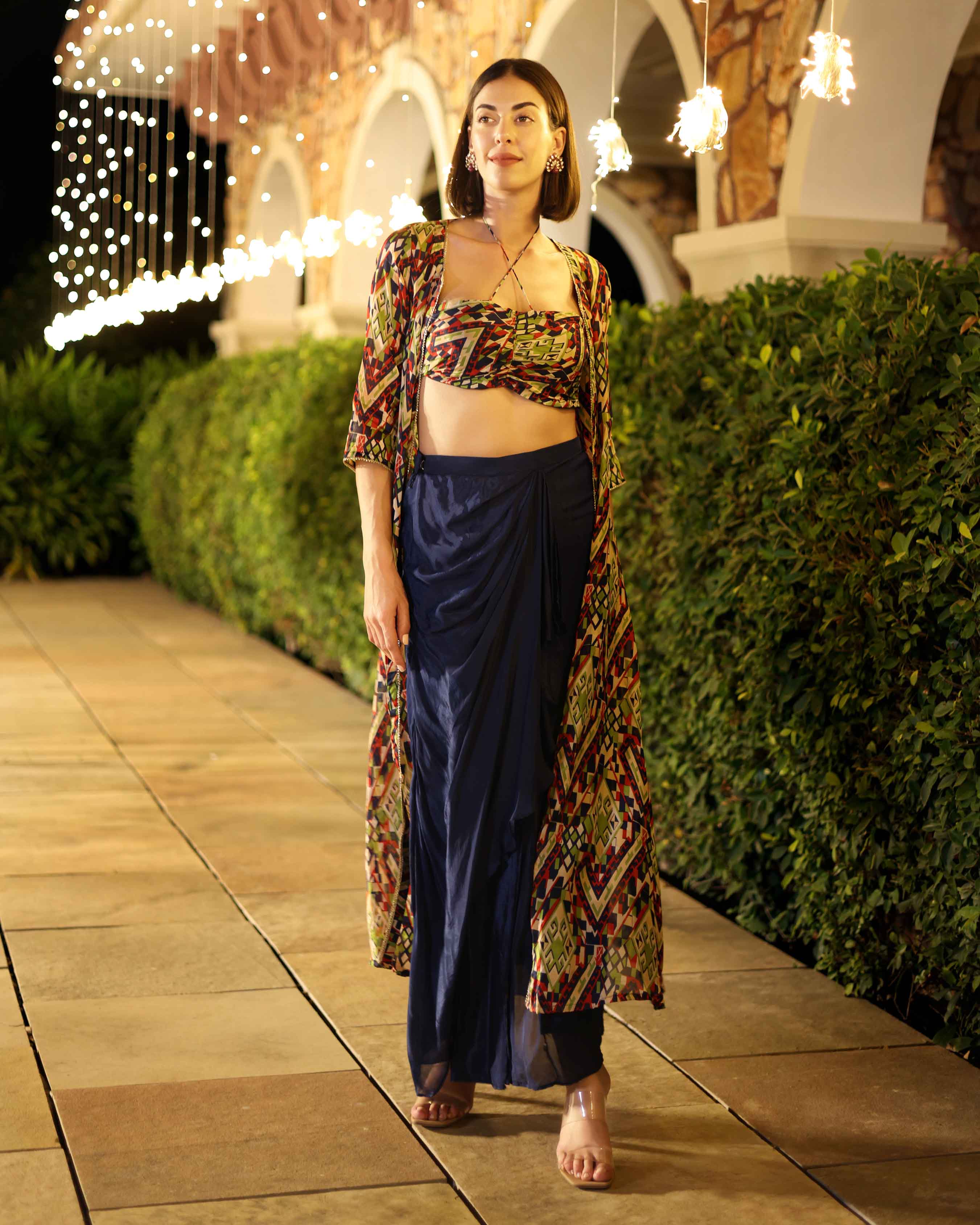 Shyla Blue Printed Silk Coord Set - Image 5