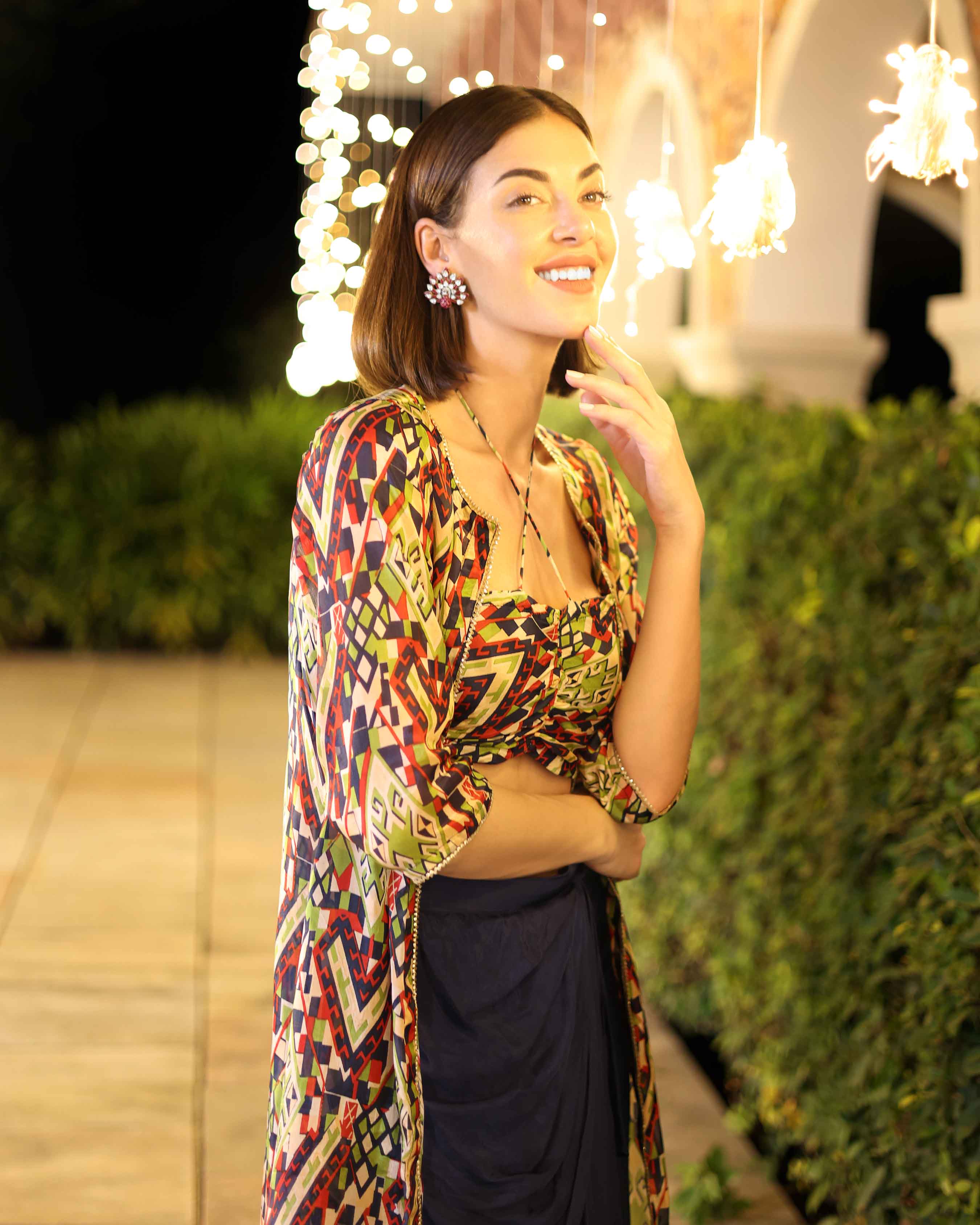 Shyla Blue Printed Silk Coord Set - Image 6