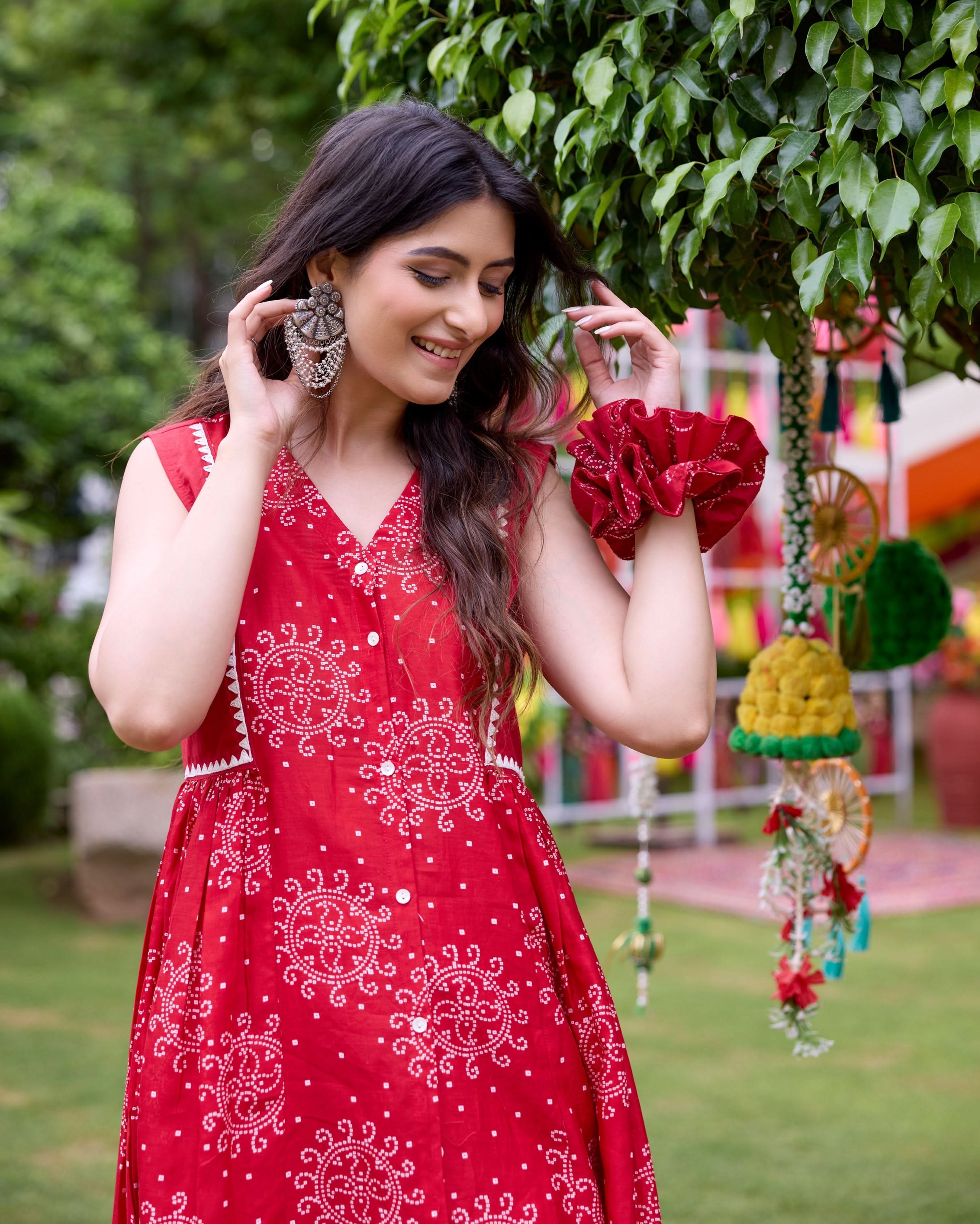 Sifra Red Bandhani Cotton Coord Set - Image 5