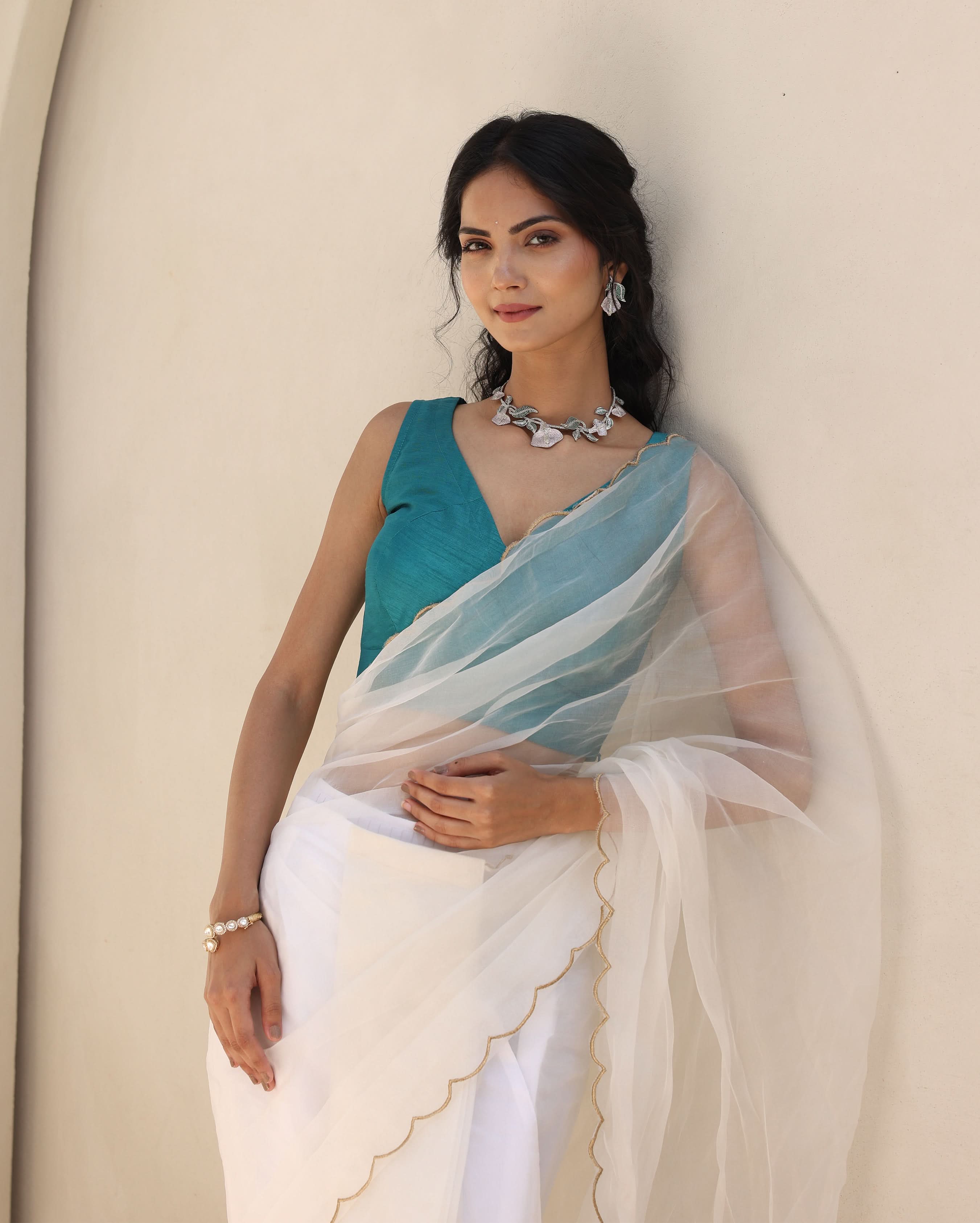 Sitara Teal Green Silk Blouse - Image 2
