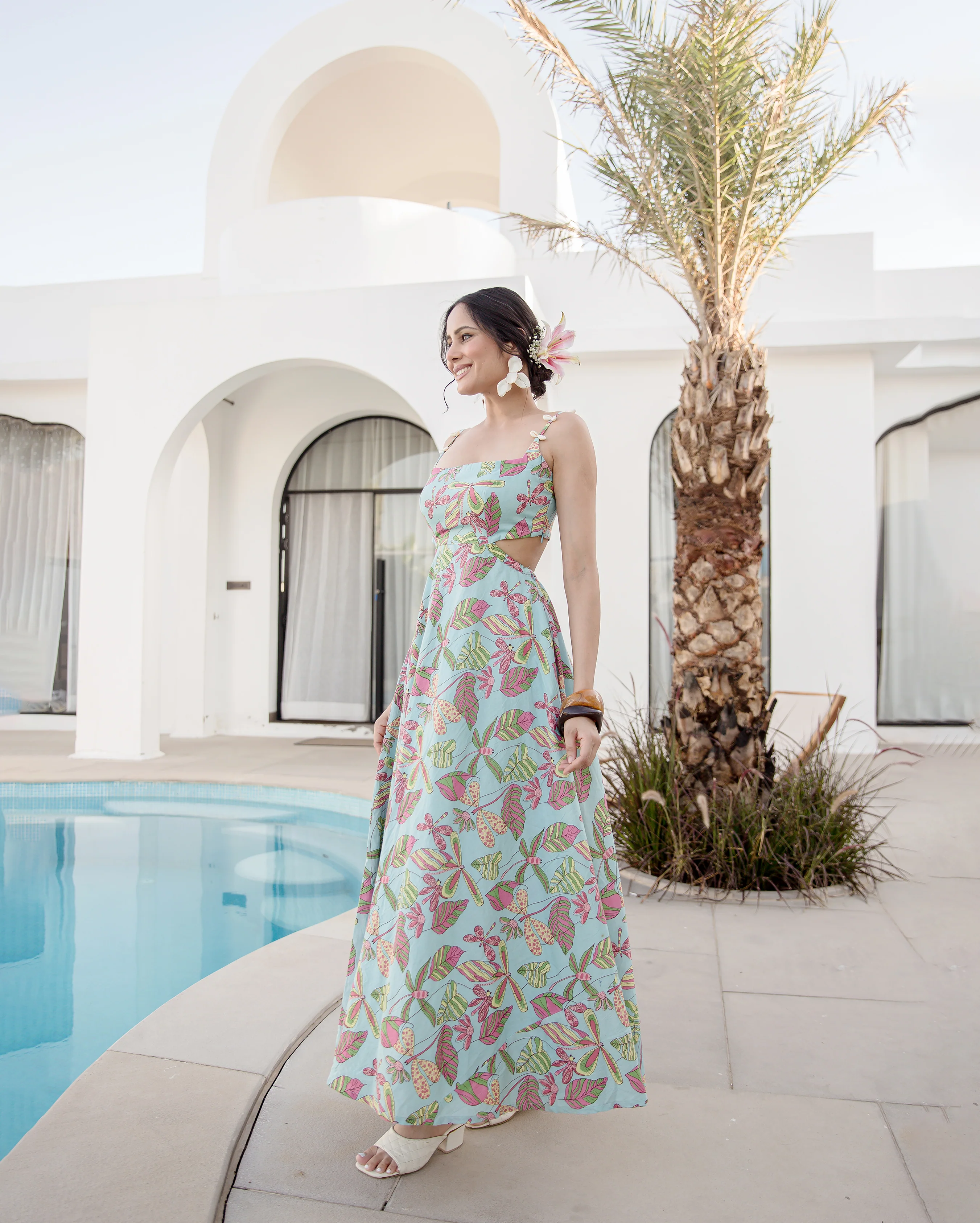 Sky Blue Printed Cotton Dress - Image 2