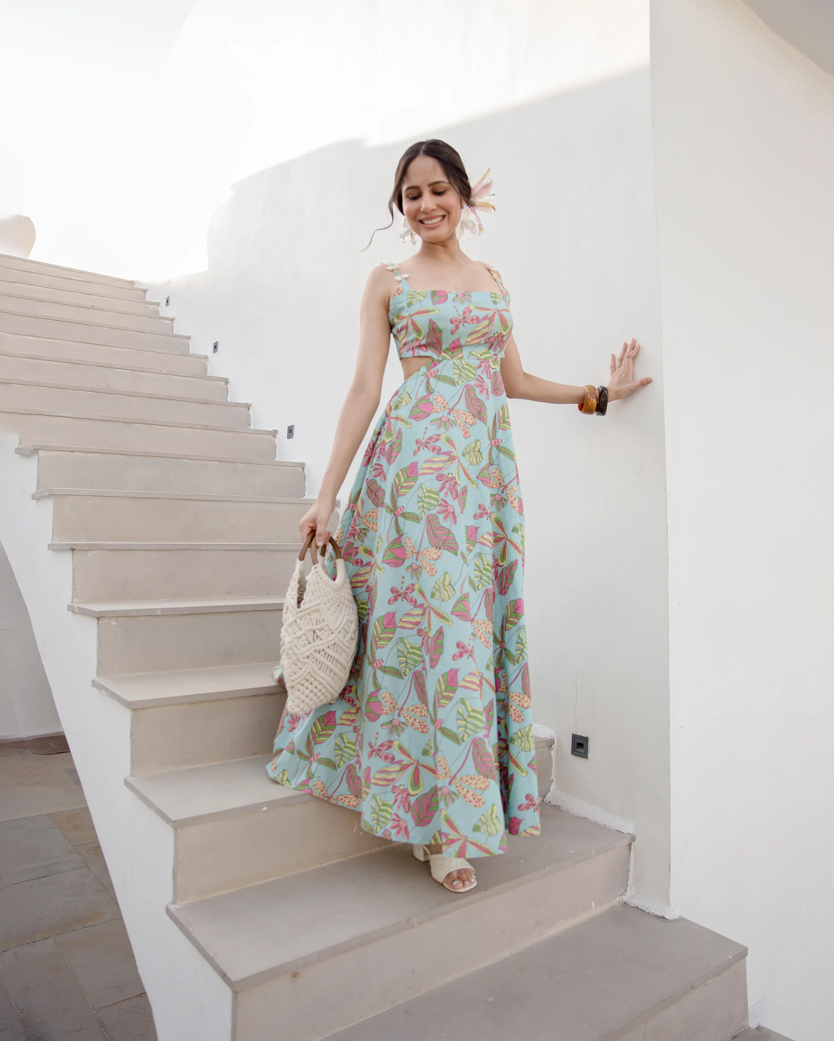 Sky Blue Printed Cotton Dress - Image 5