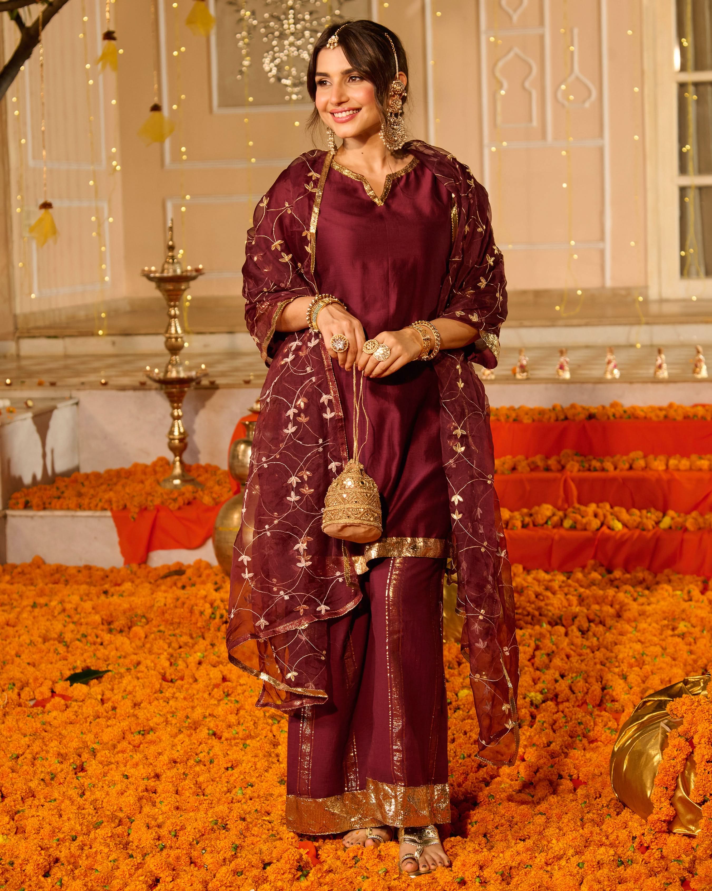 Smita Plum Solid Chanderi Suit Set - Image 5