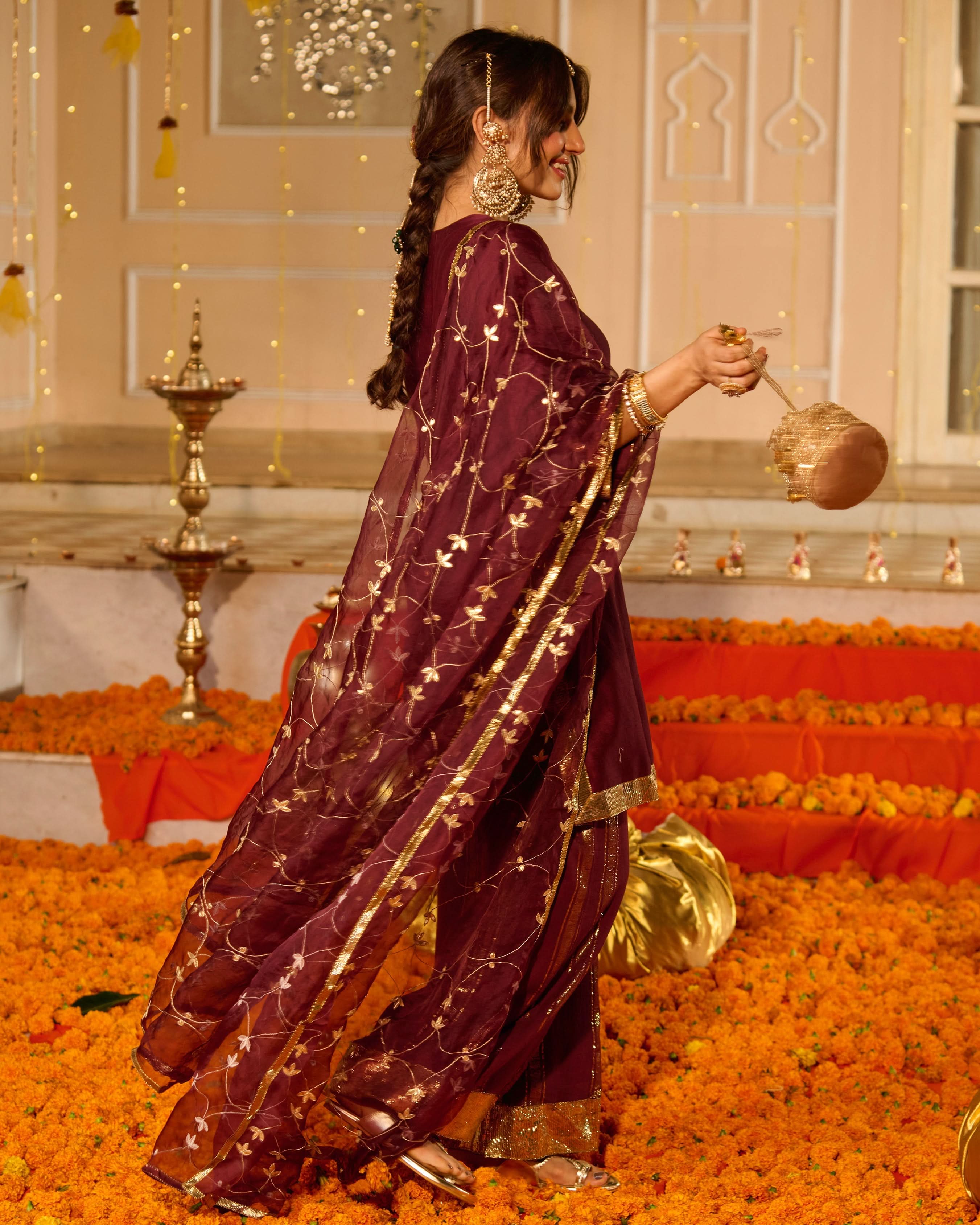 Smita Plum Solid Chanderi Suit Set - Image 7