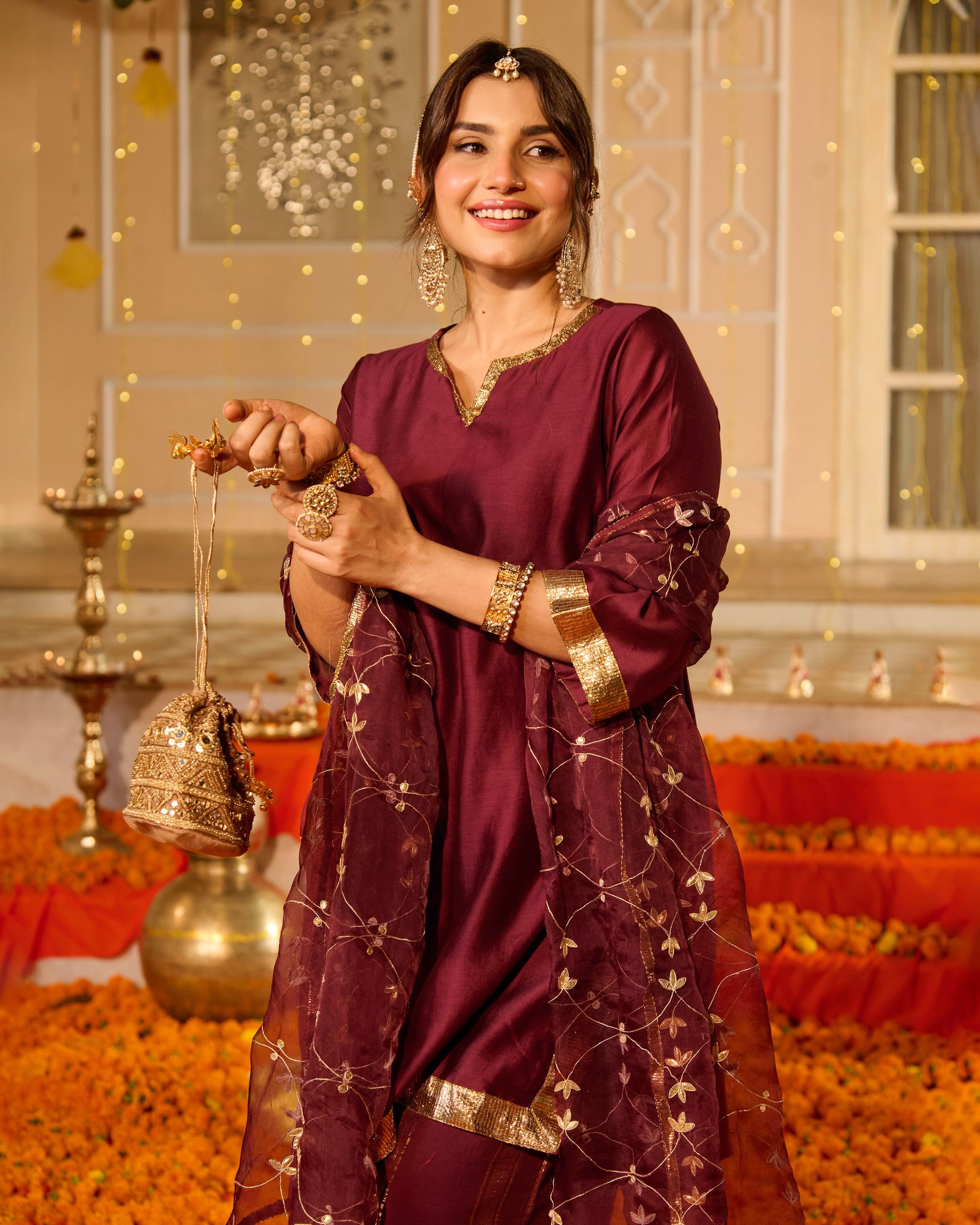Smita Plum Solid Chanderi Suit Set - Image 8