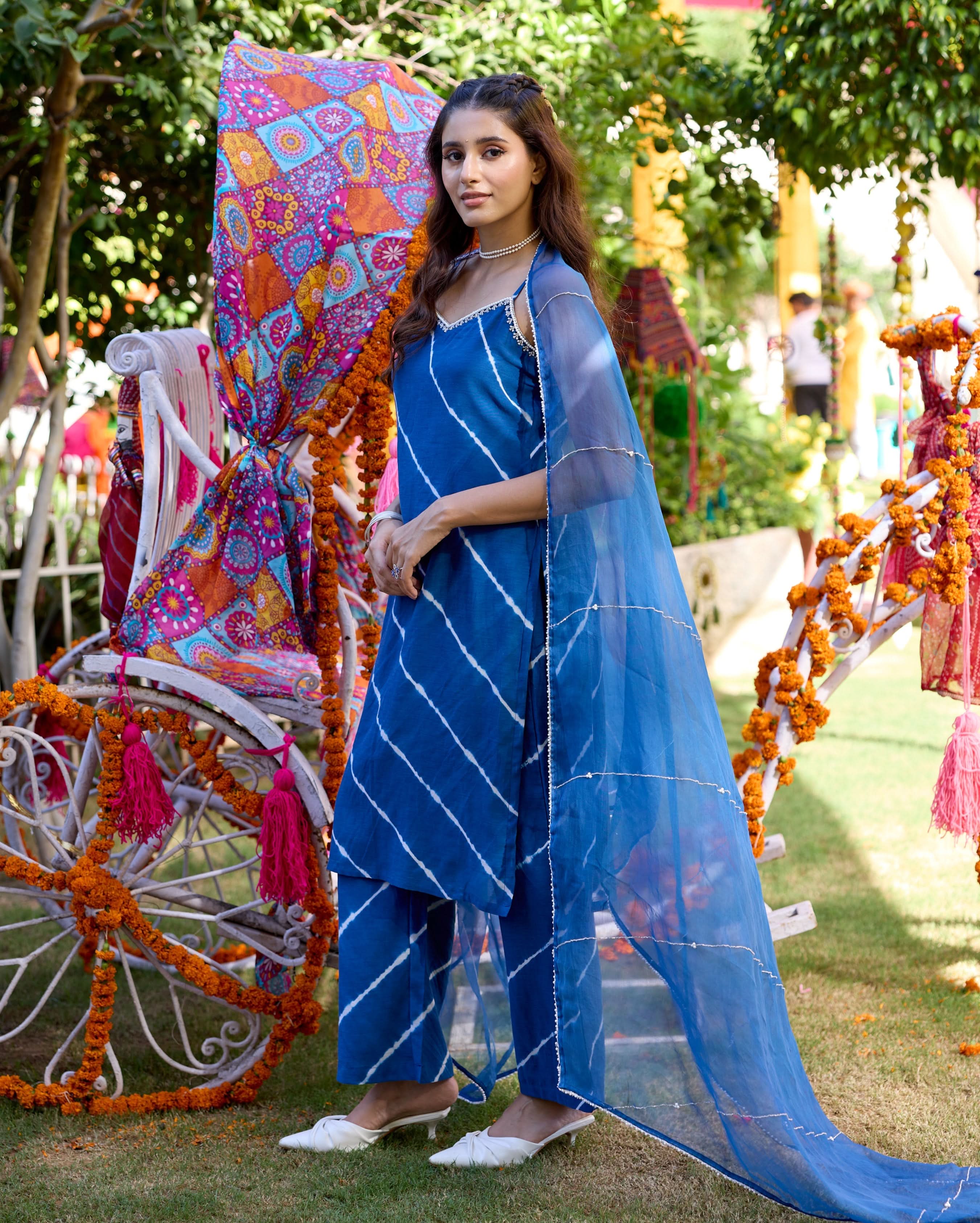 Sneh Blue Leheriya Cotton Suit Set - Image 3