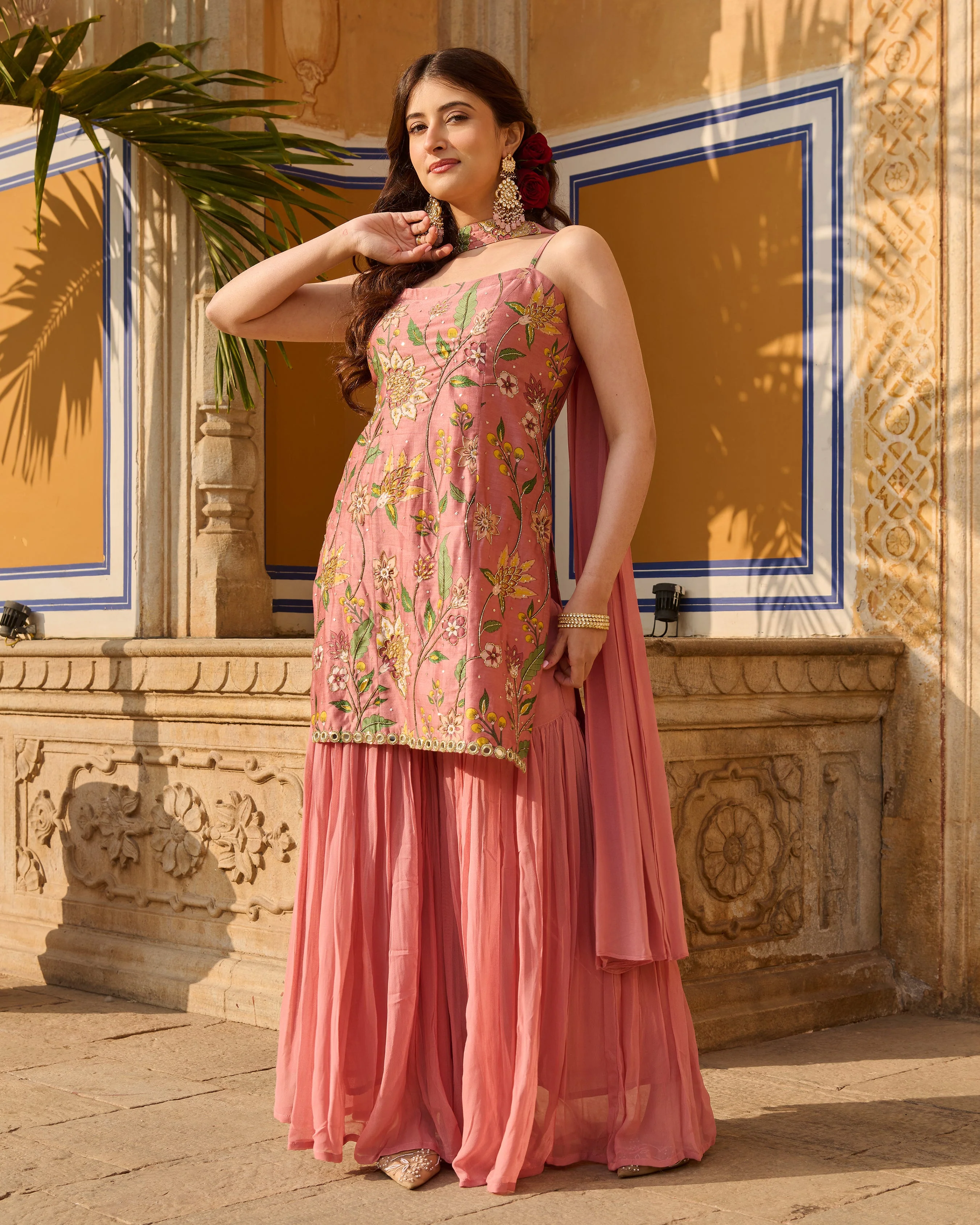 Solis Mauve Printed Chanderi Sharara Set - Image 2