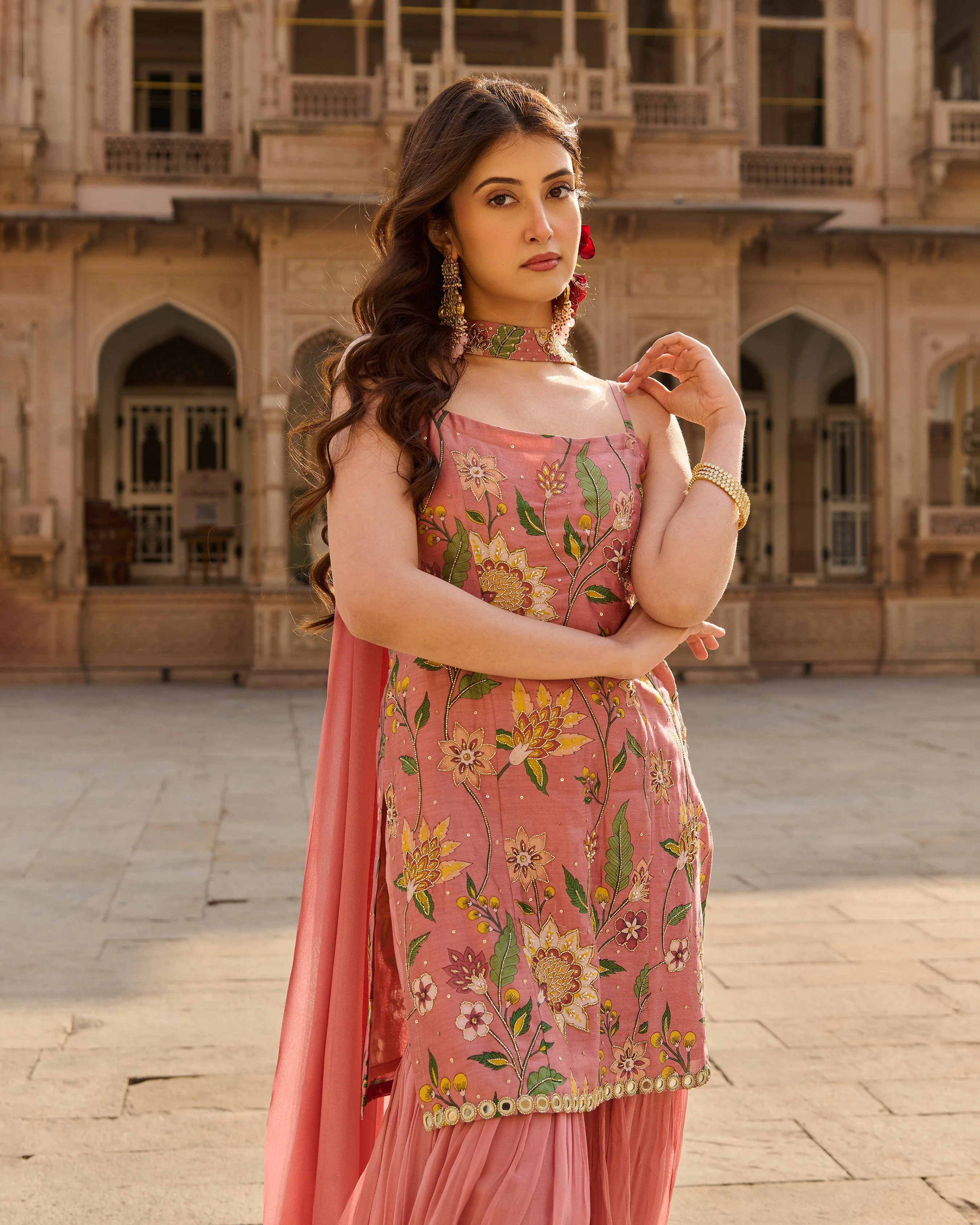 Solis Mauve Printed Chanderi Sharara Set - Image 6