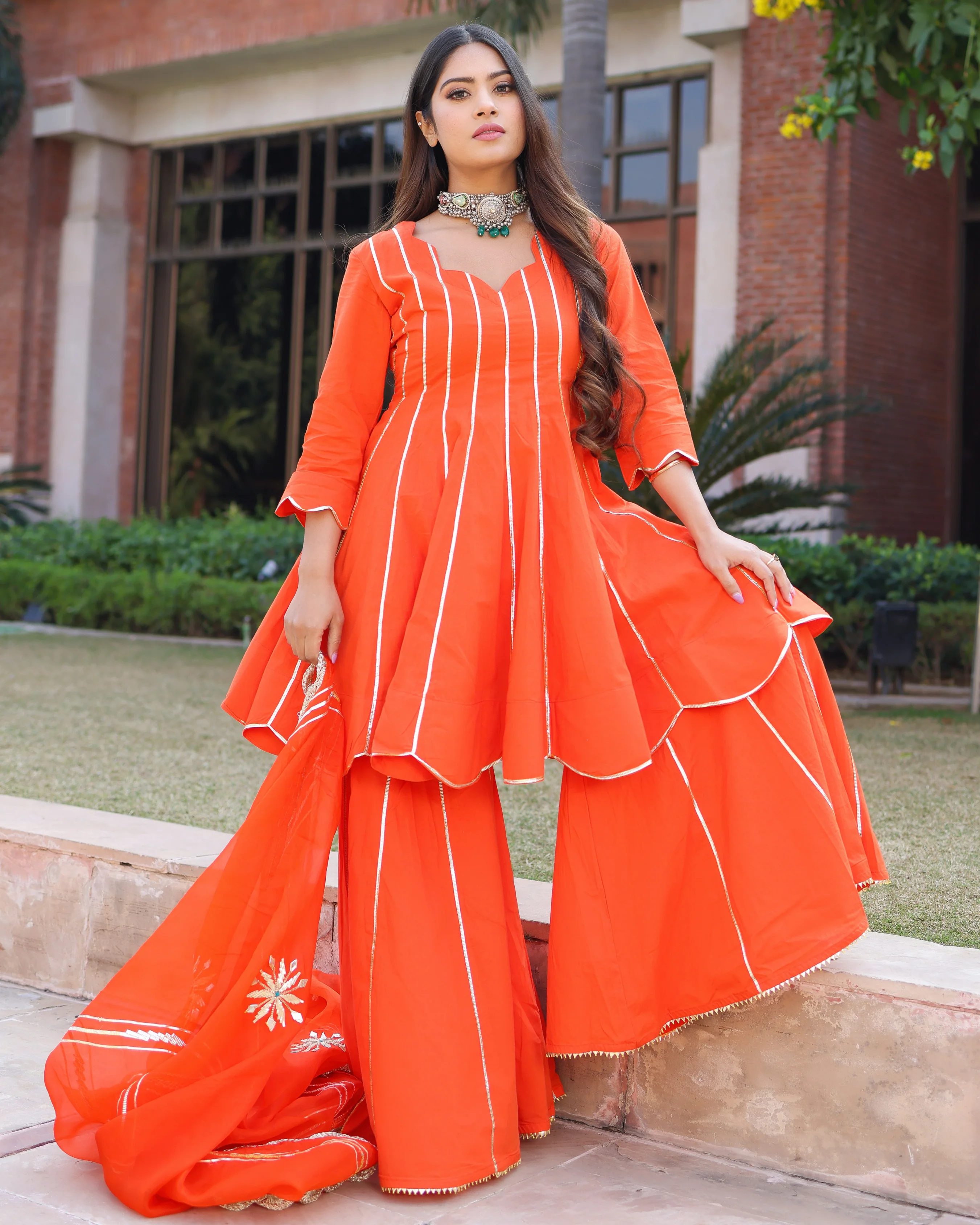Spanish Orange Gotapatti Sharara Set - Image 5