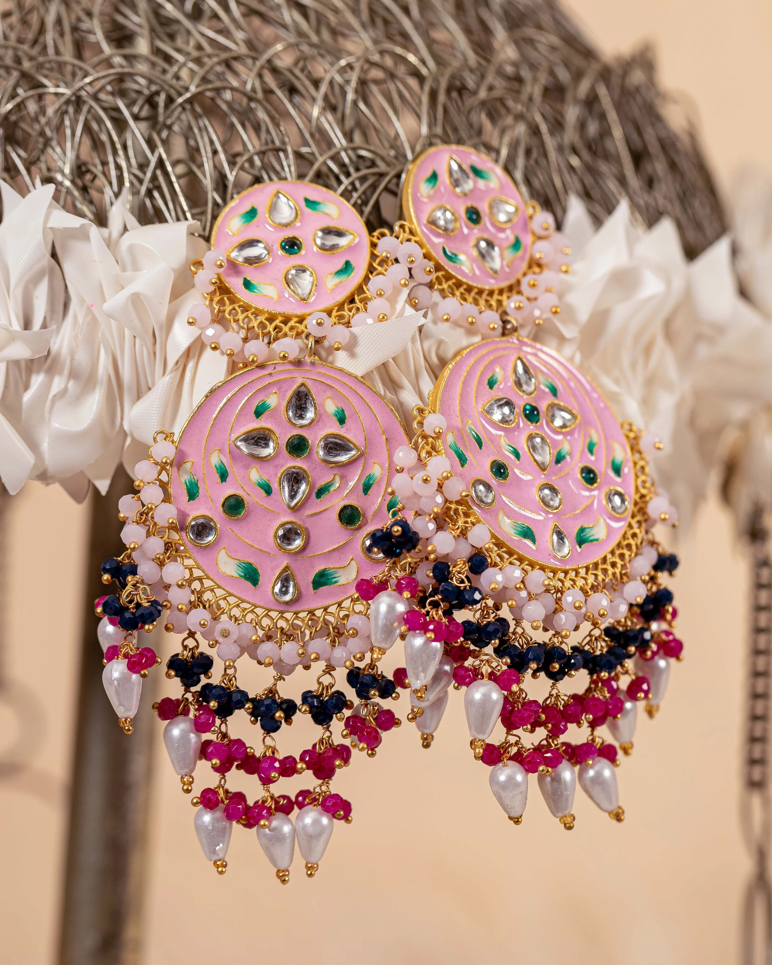 Sparkle Pink Handcrafted Brass Earrings - Image 2