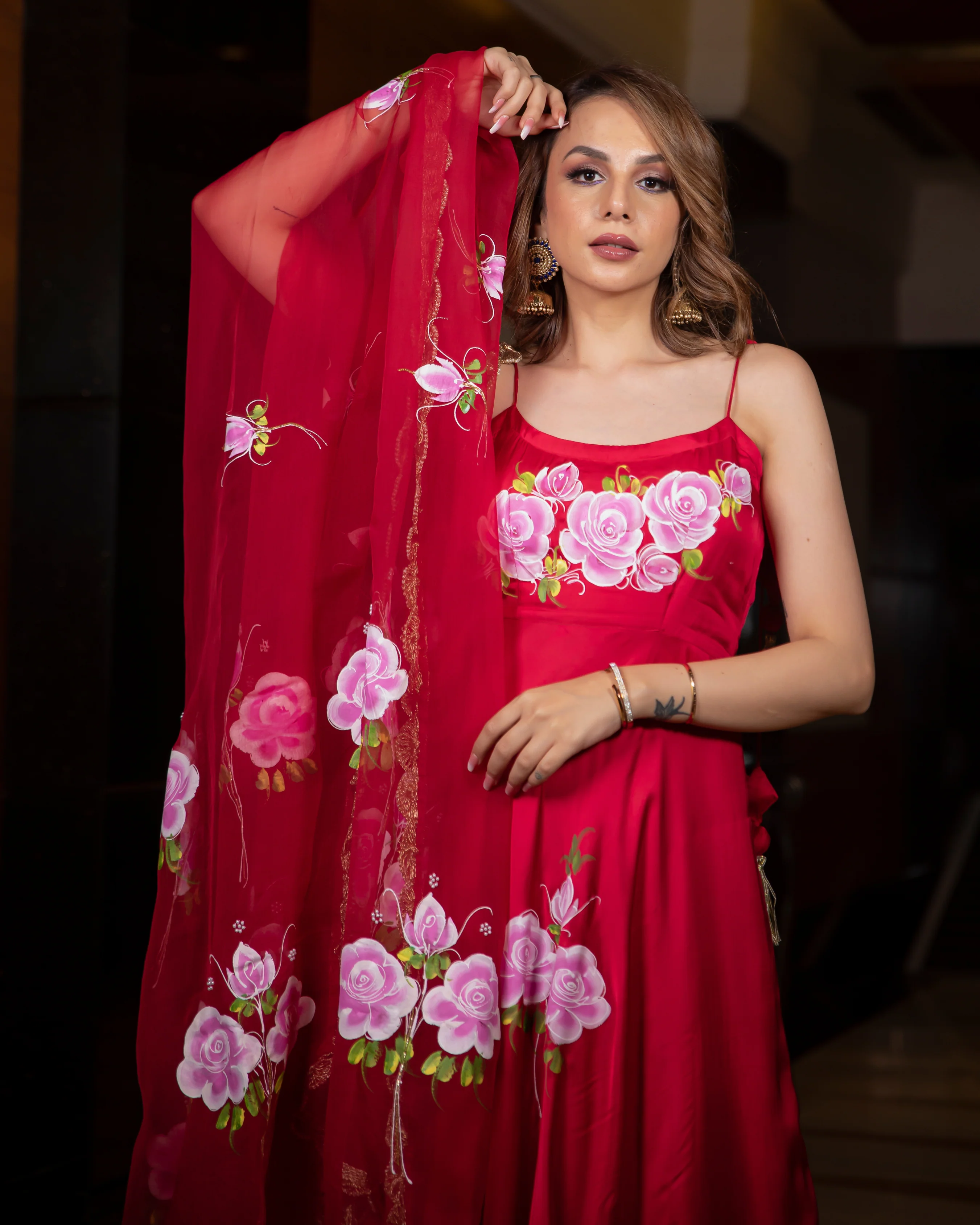 Spicy Red Handpainted Gota Suit Set - Image 3