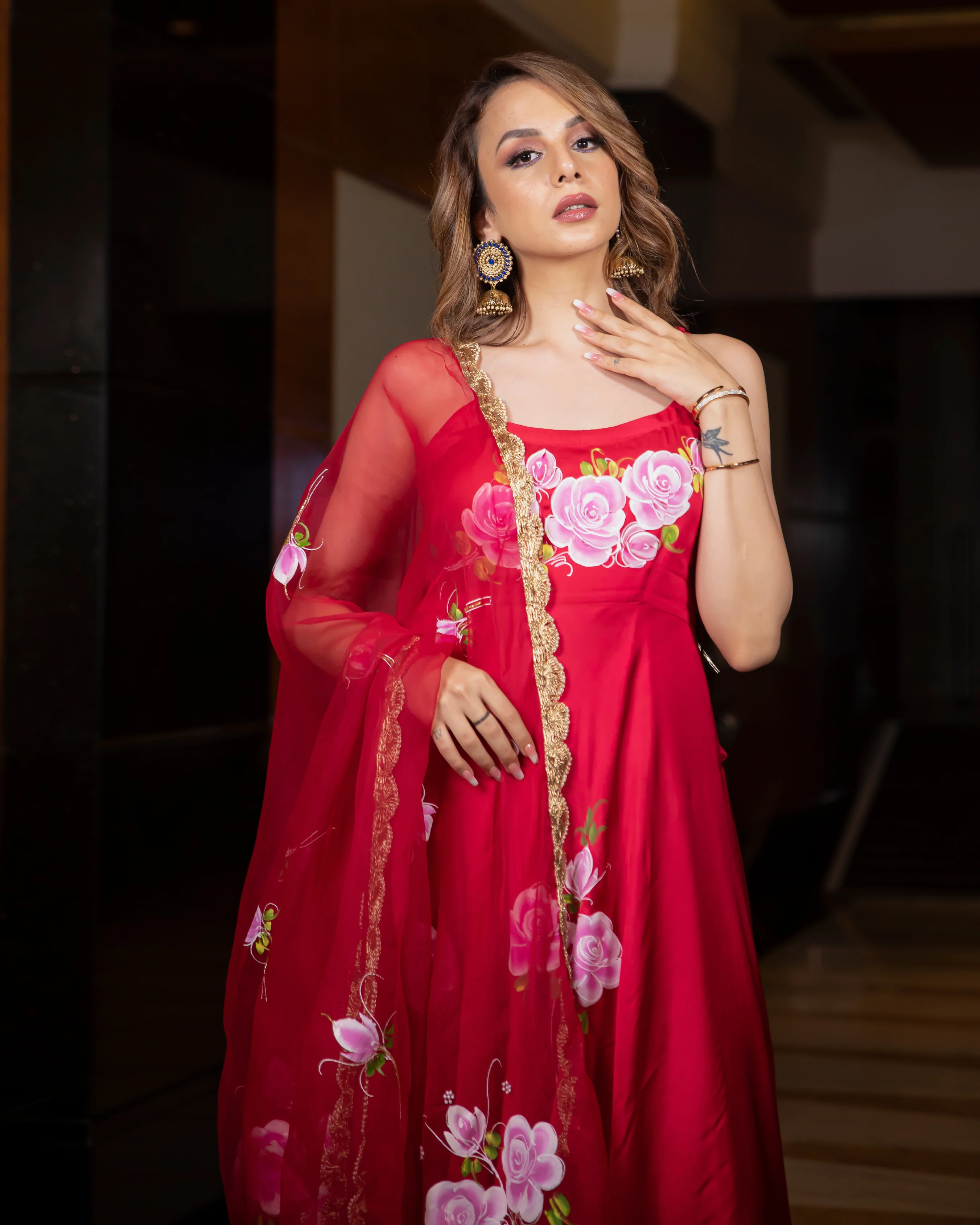 Spicy Red Handpainted Gota Suit Set - Image 6