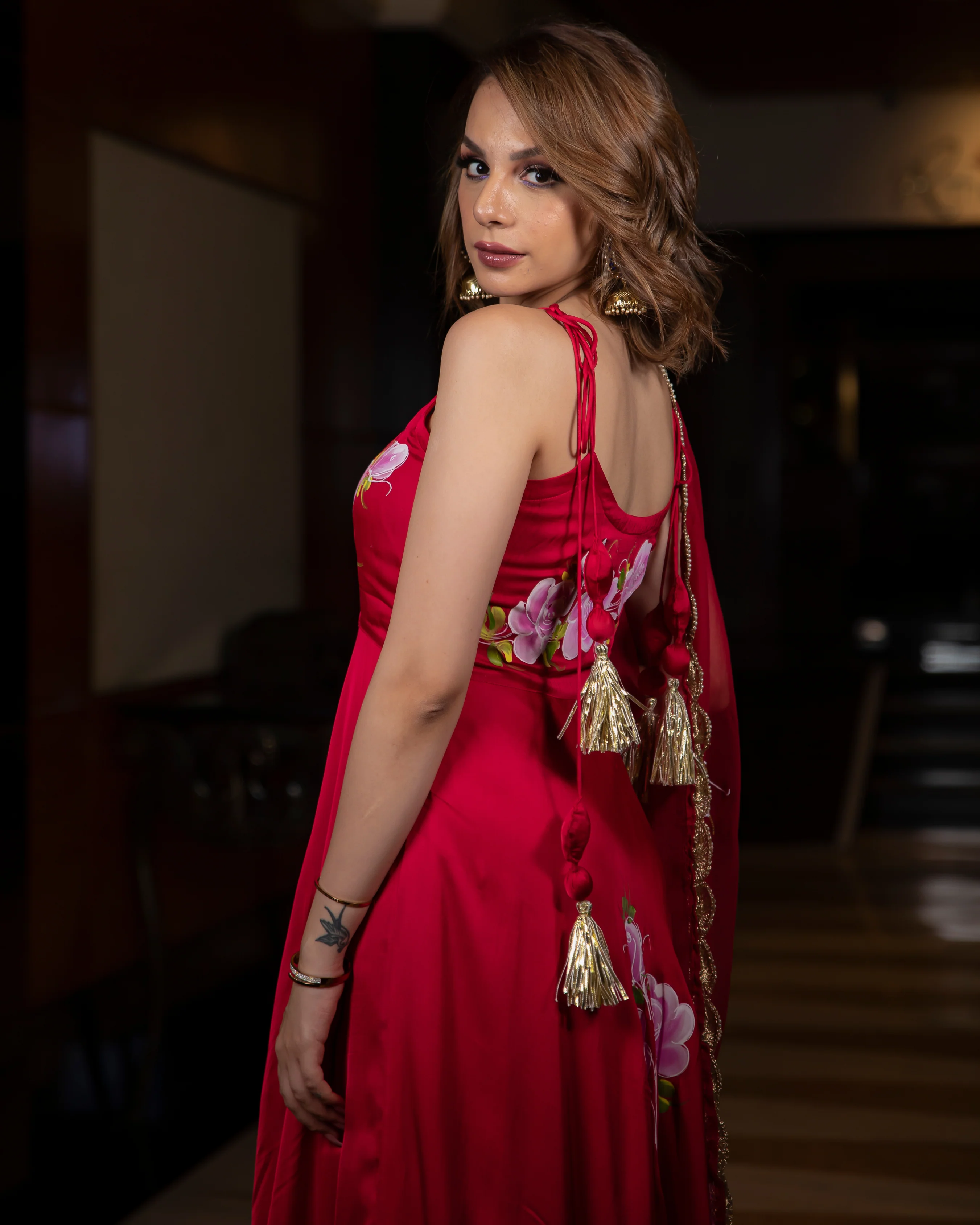 Spicy Red Handpainted Gota Suit Set - Image 7