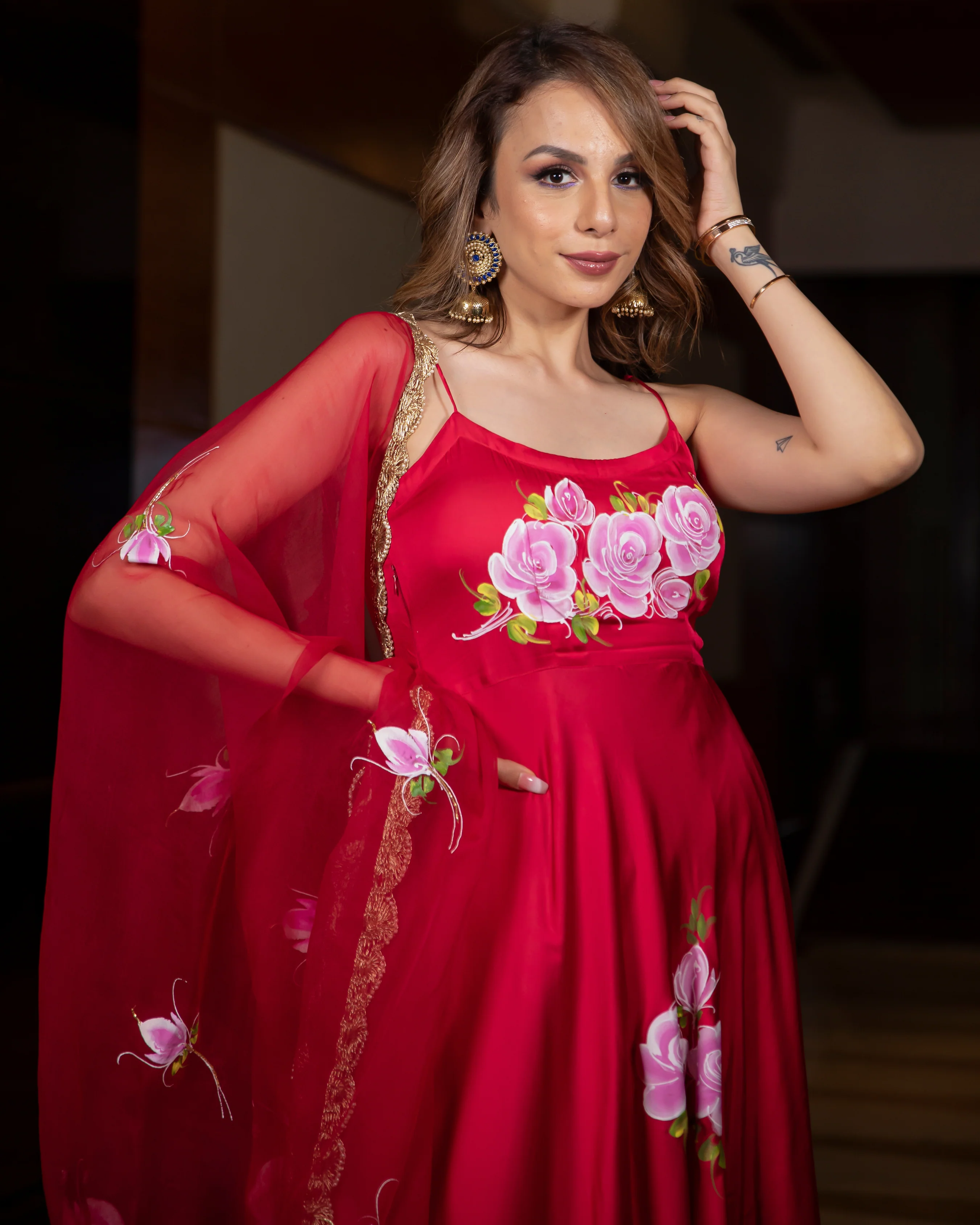 Spicy Red Handpainted Gota Suit Set - Image 8