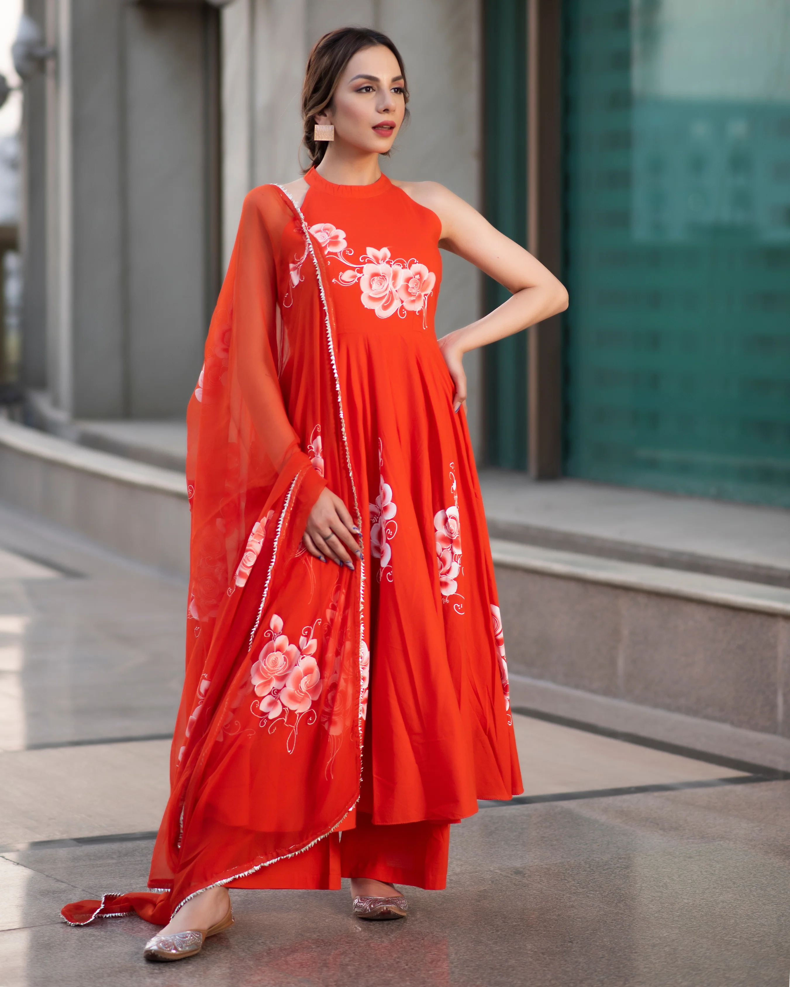 Squash Orange Handpainted Cotton Suit Set - Image 4