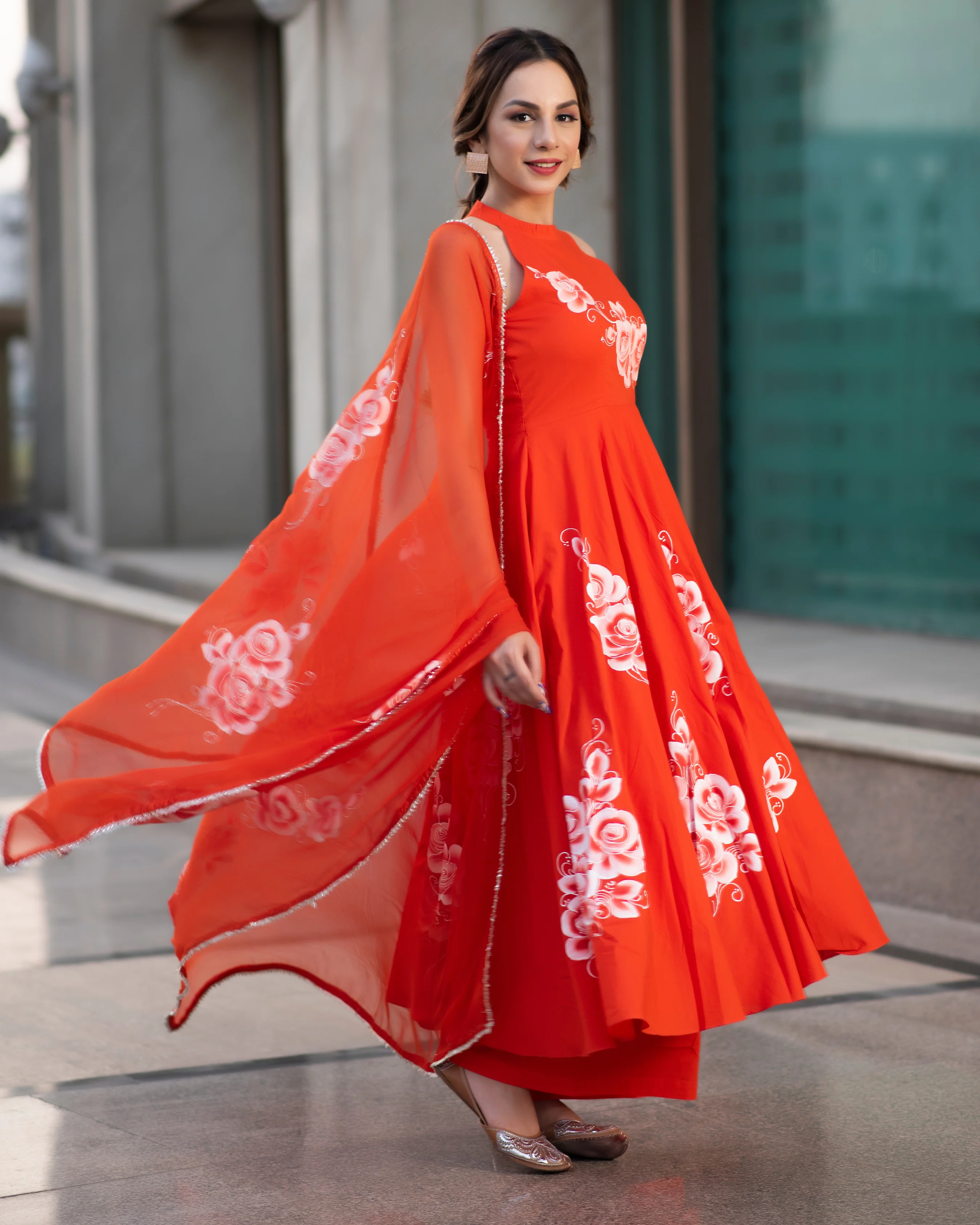 Squash Orange Handpainted Cotton Suit Set - Image 5