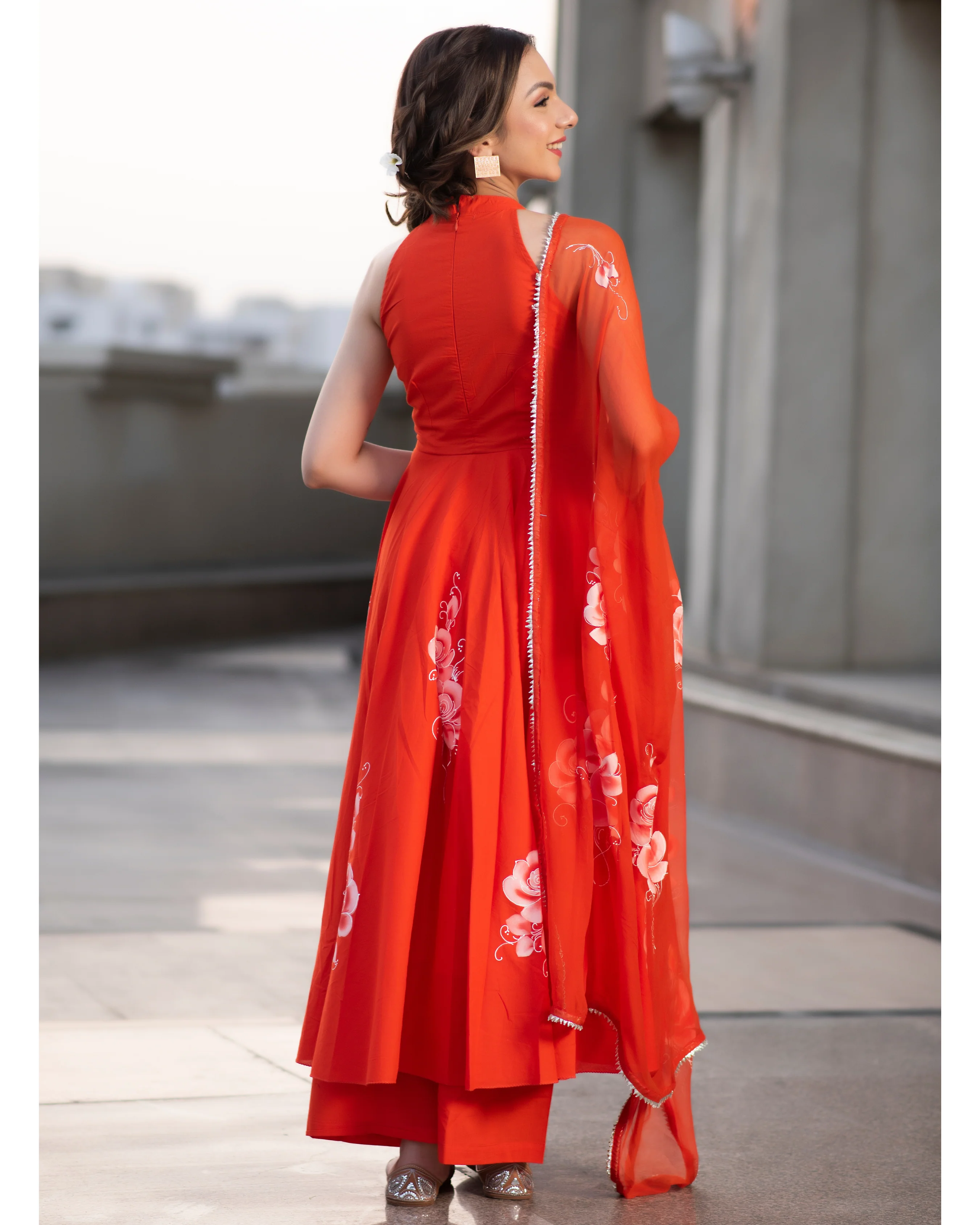 Squash Orange Handpainted Cotton Suit Set - Image 6