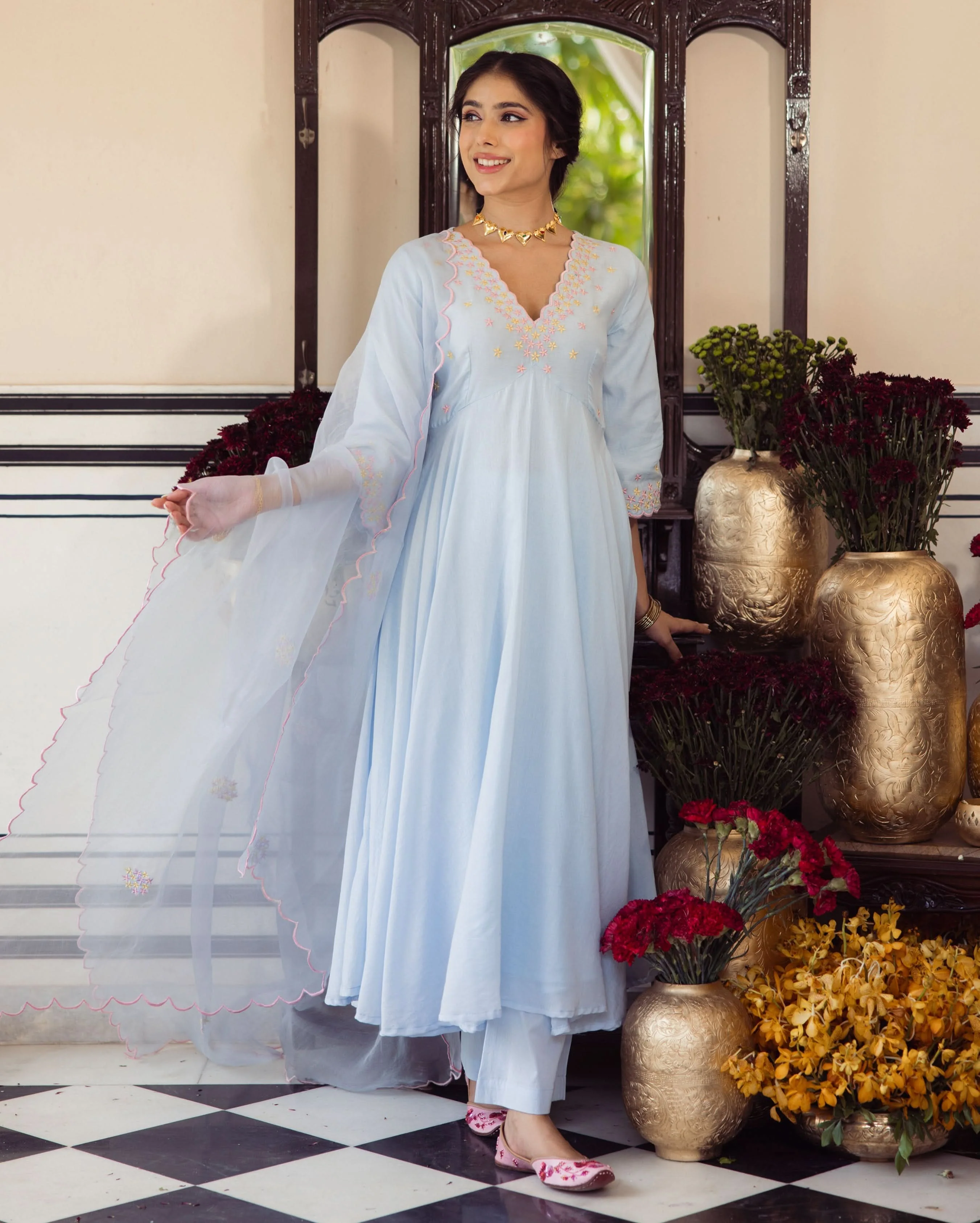 Star Blue Embroidered Cotton Suit Set - Image 3