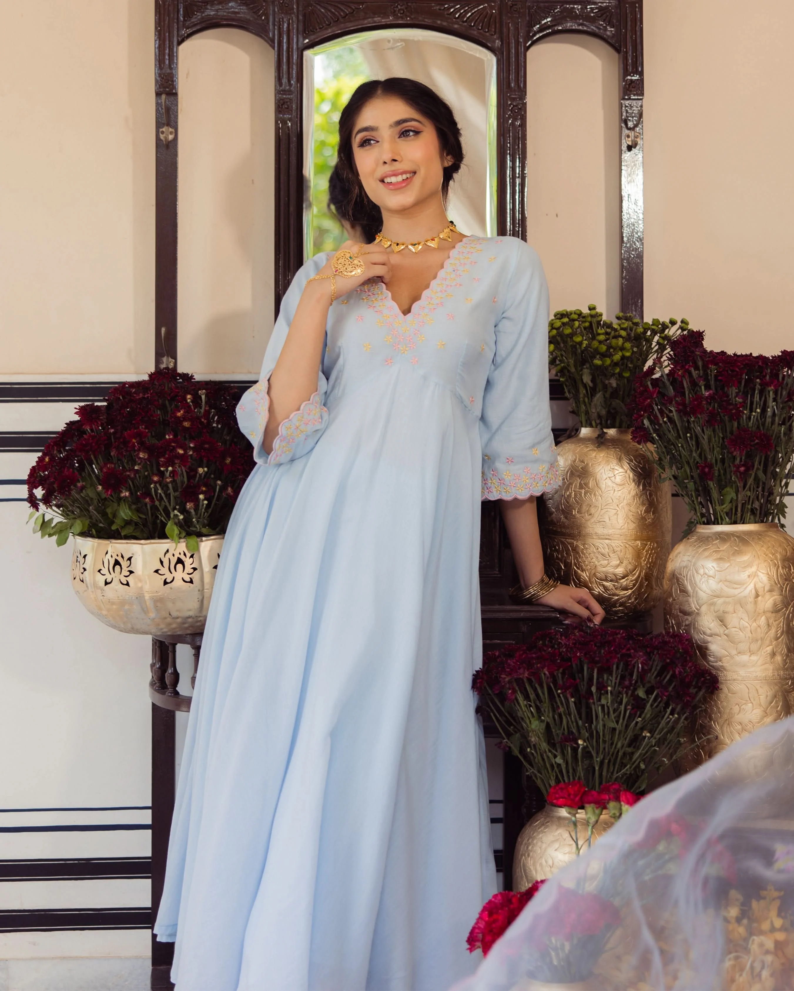 Star Blue Embroidered Cotton Suit Set - Image 6