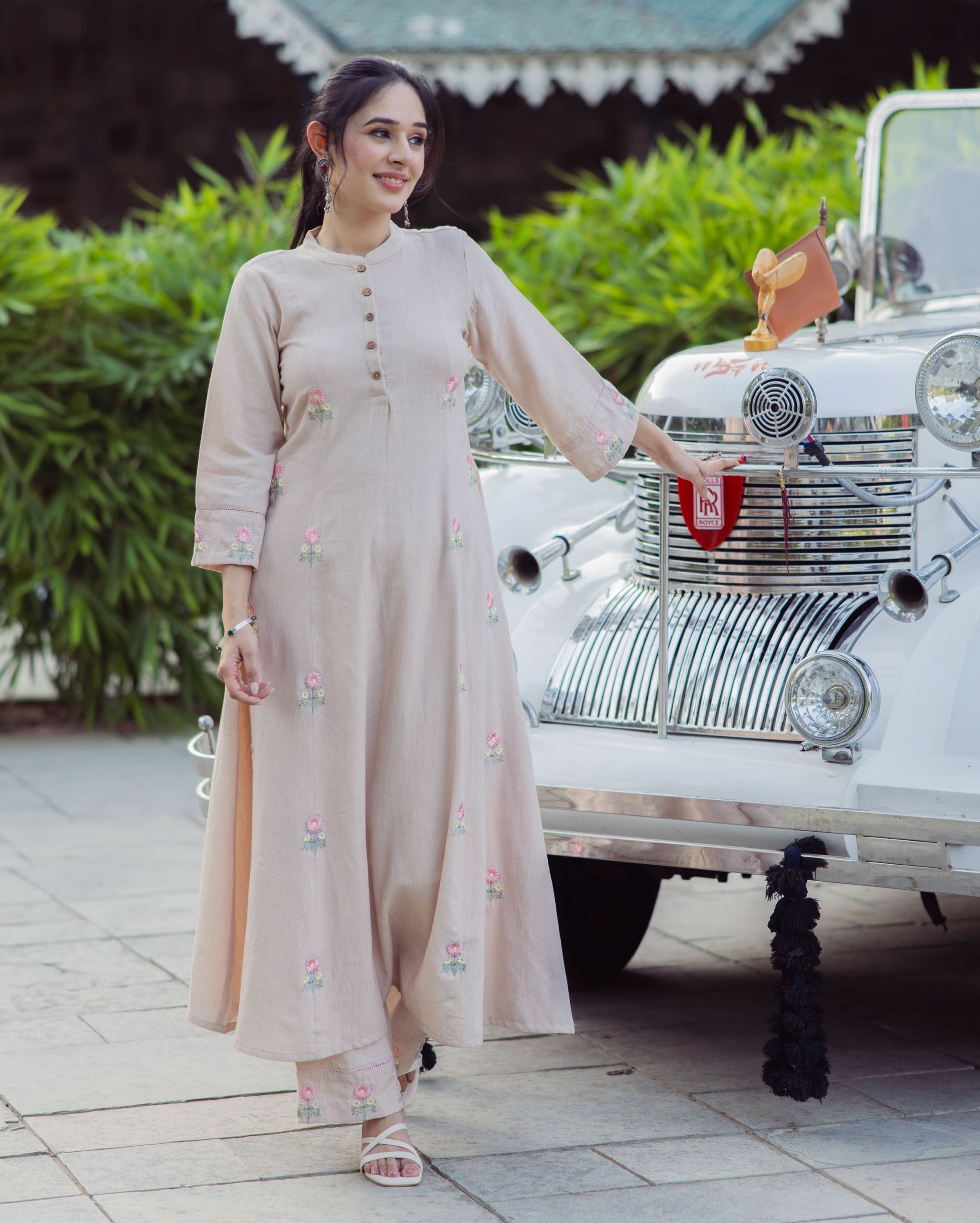 Stick Beige Embroidered Flex Kurta Set - Image 2