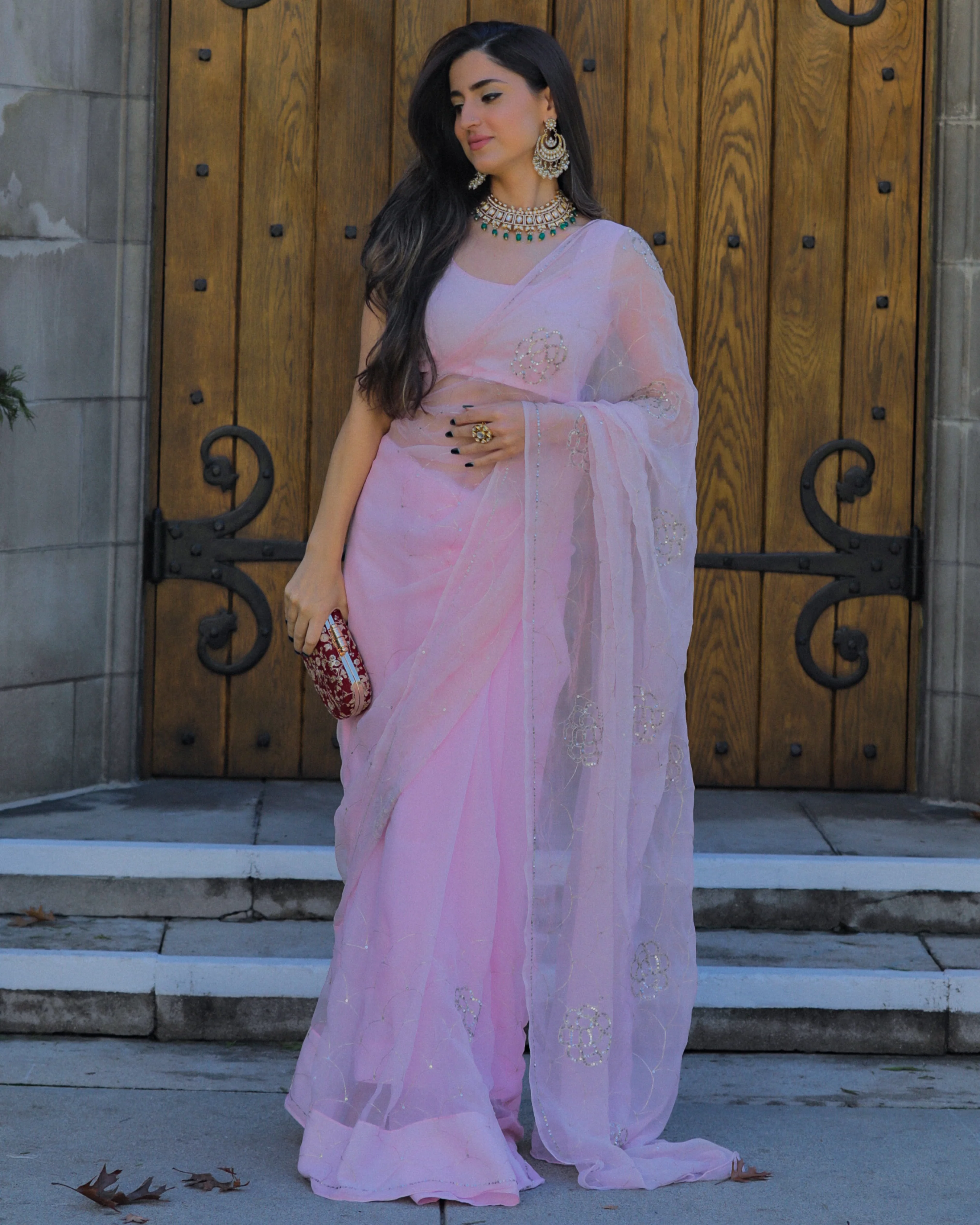 Strawberry Punch Pure Chiffon Saree - Image 9