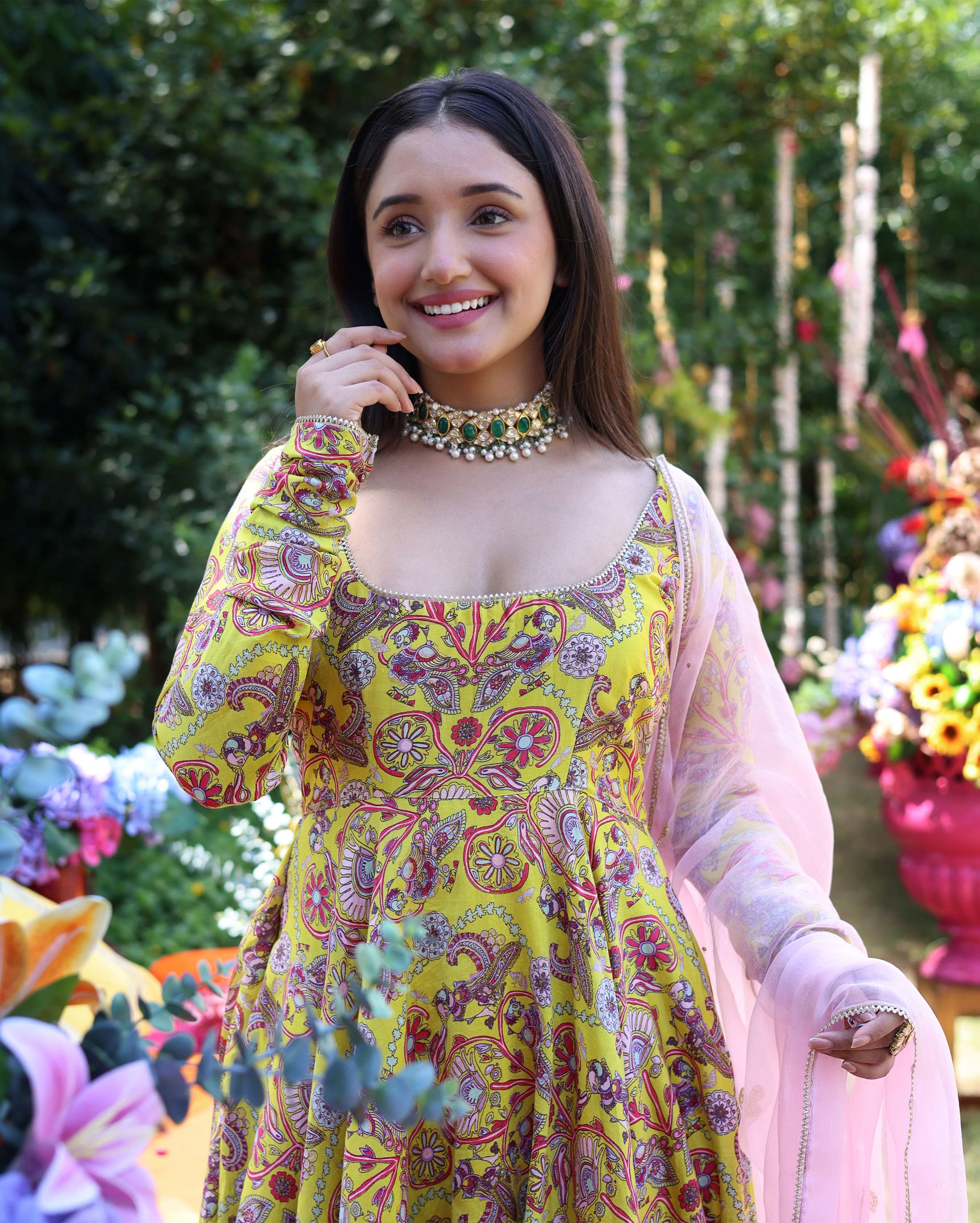 Sunglow Yellow Printed Chanderi Suit Set - Image 5