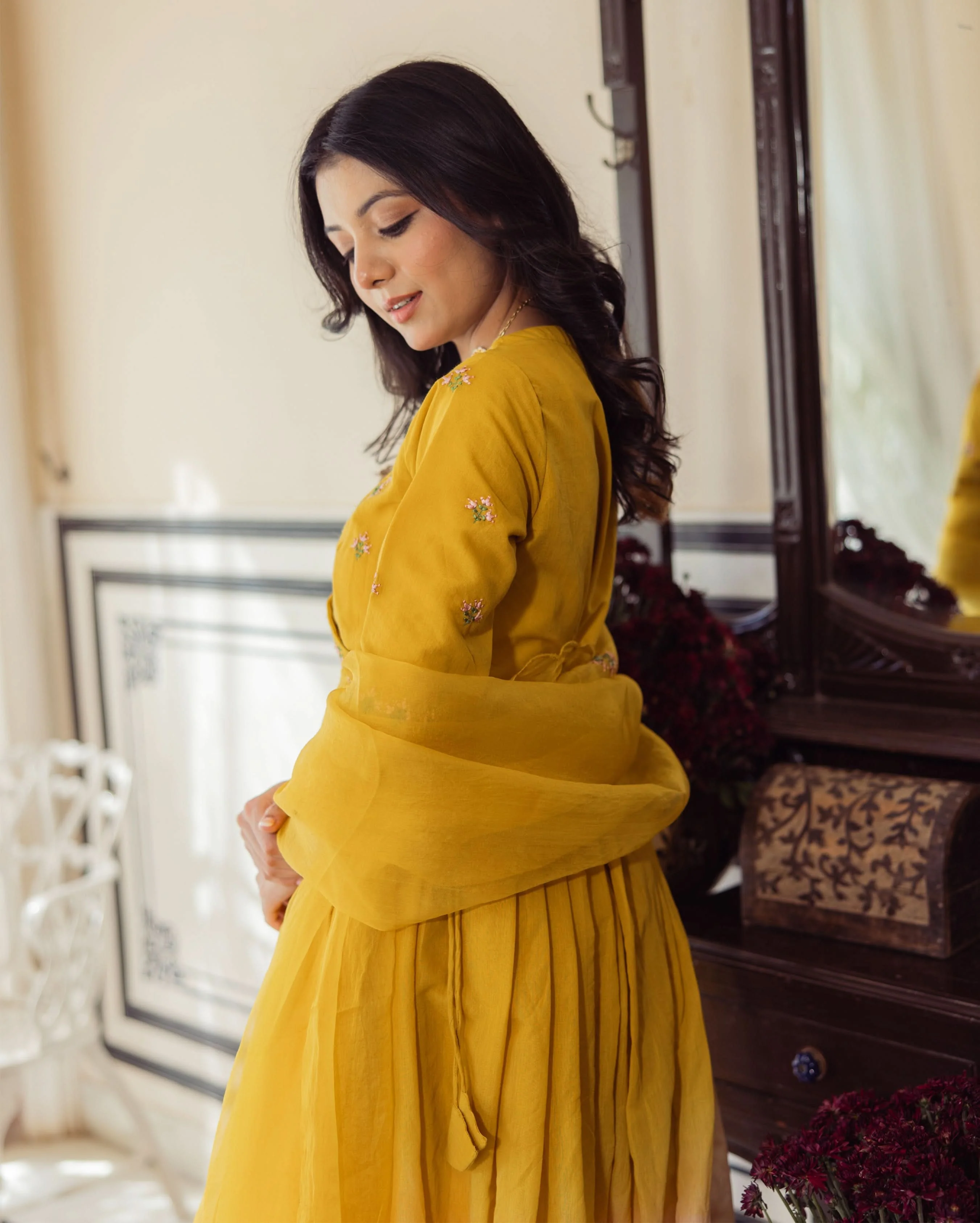 Sunny Mustard Ombre Embroidered Chanderi Suit Set - Image 7