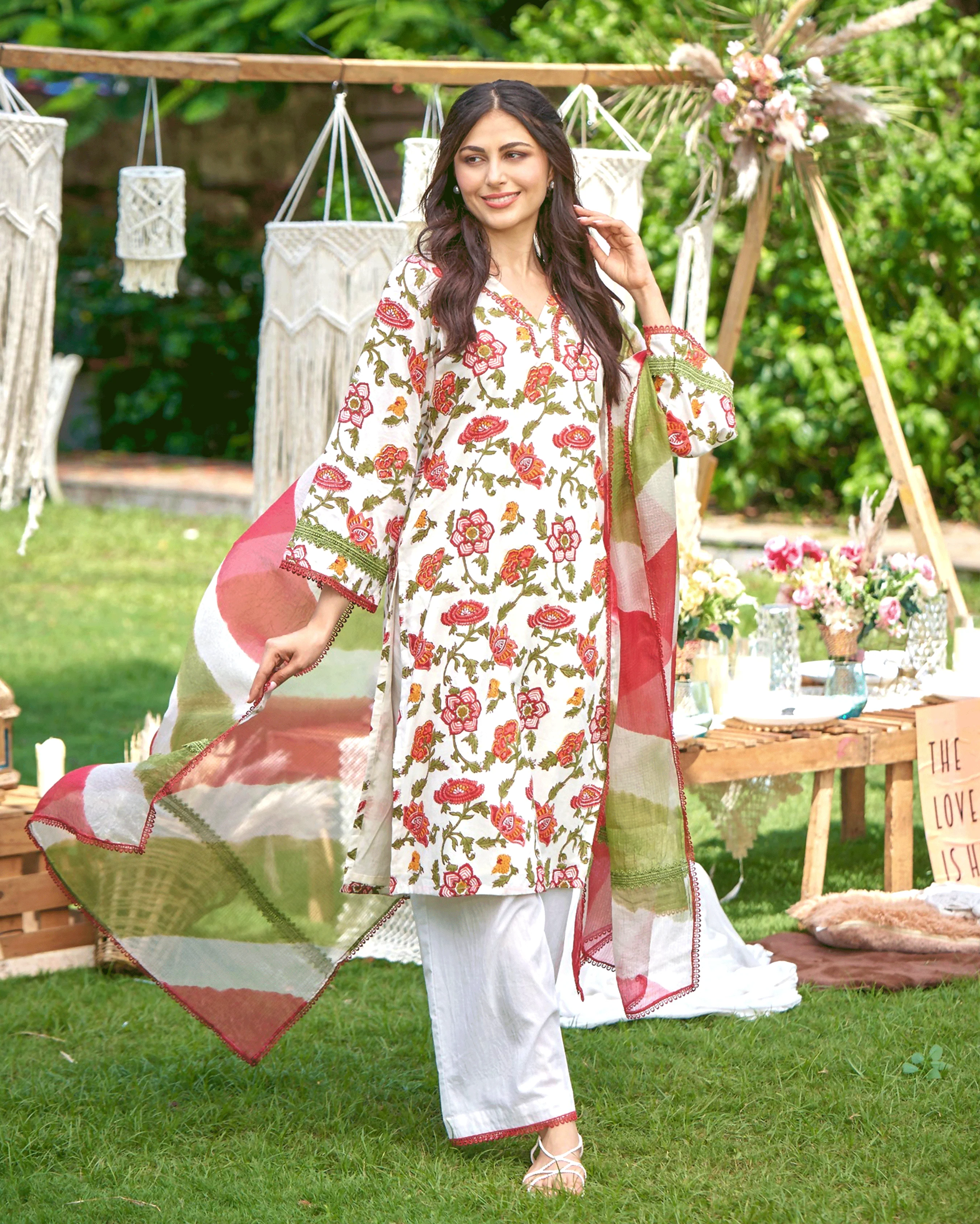 Sunrise Bloom Red Printed Cotton Suit Set - Image 2