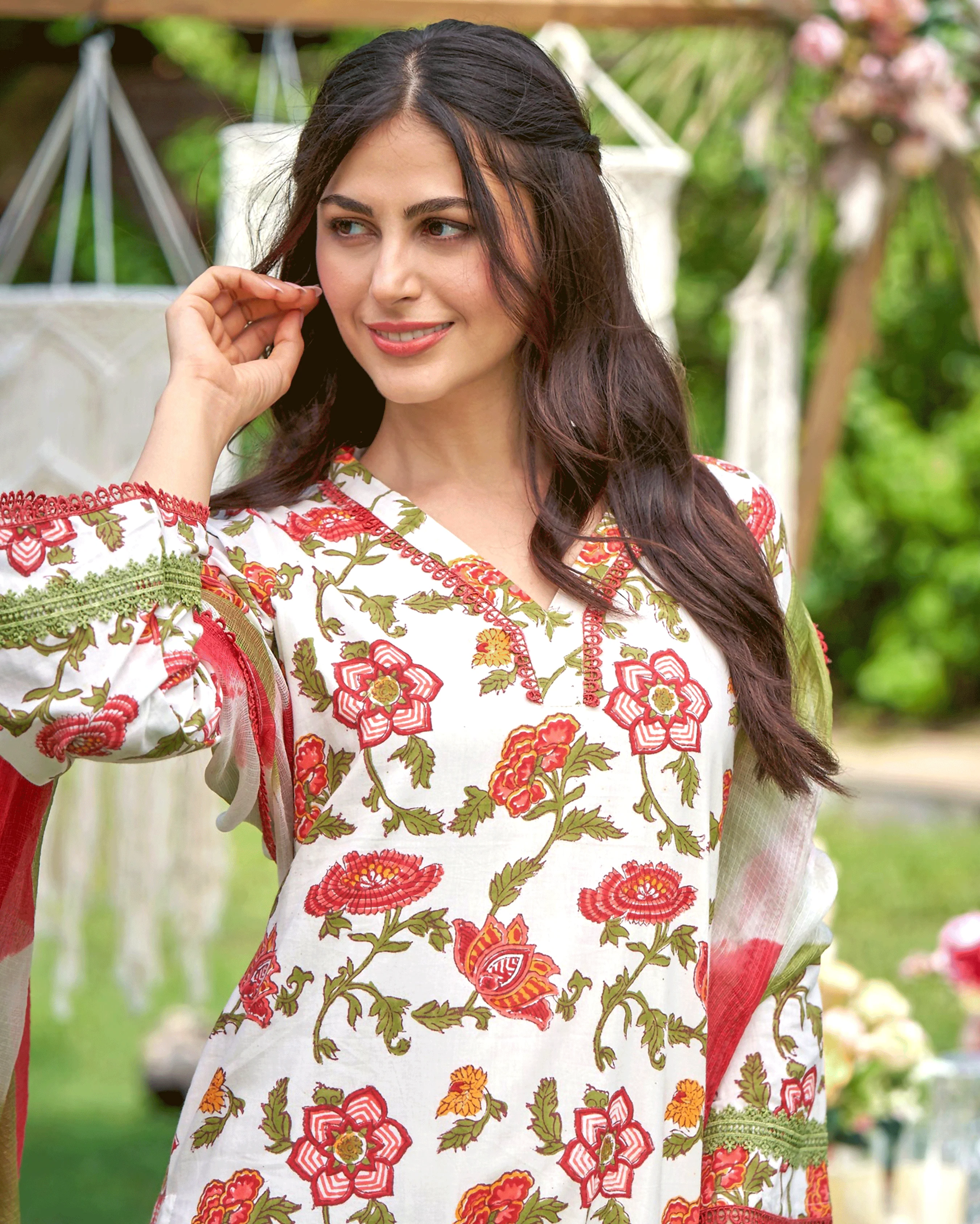 Sunrise Bloom Red Printed Cotton Suit Set - Image 6