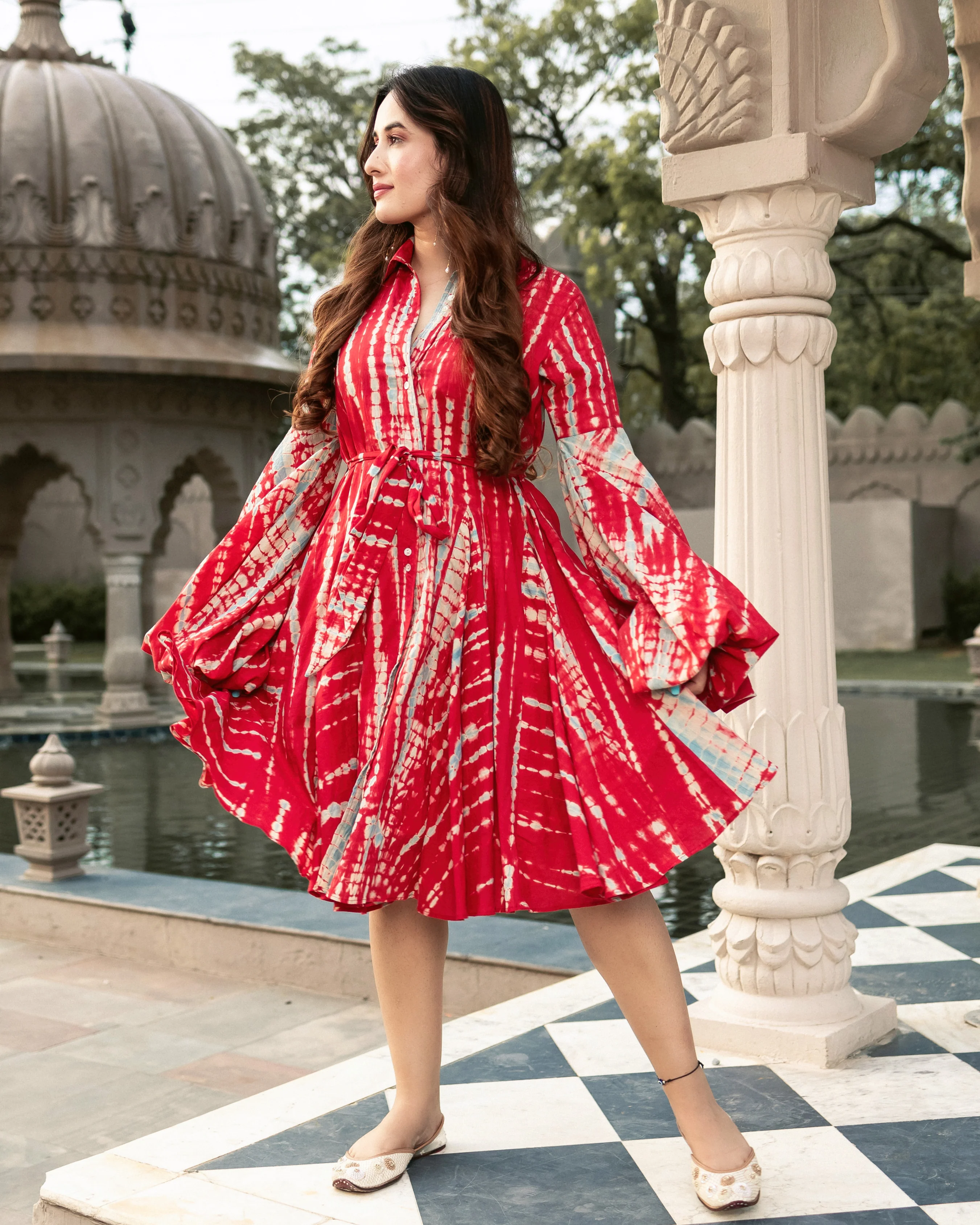 Surkh Shibori Cotton Dress - Image 3