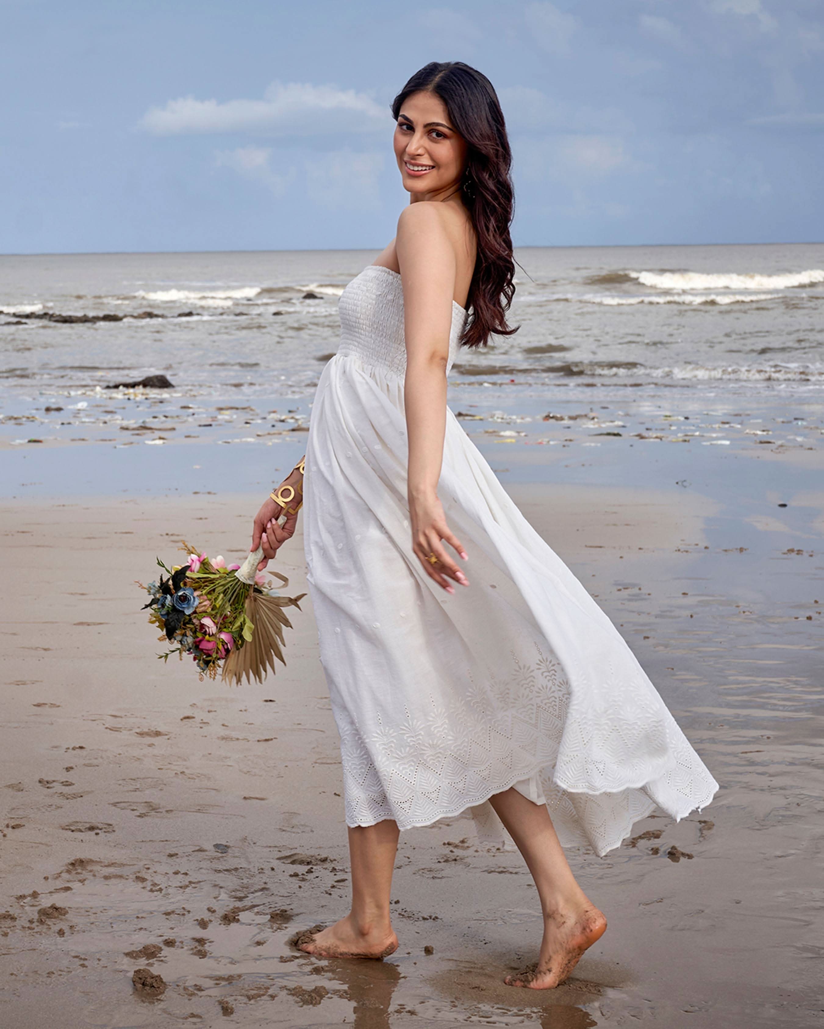 Swallow Off White Solid Cotton Schiffli Dress - Image 5