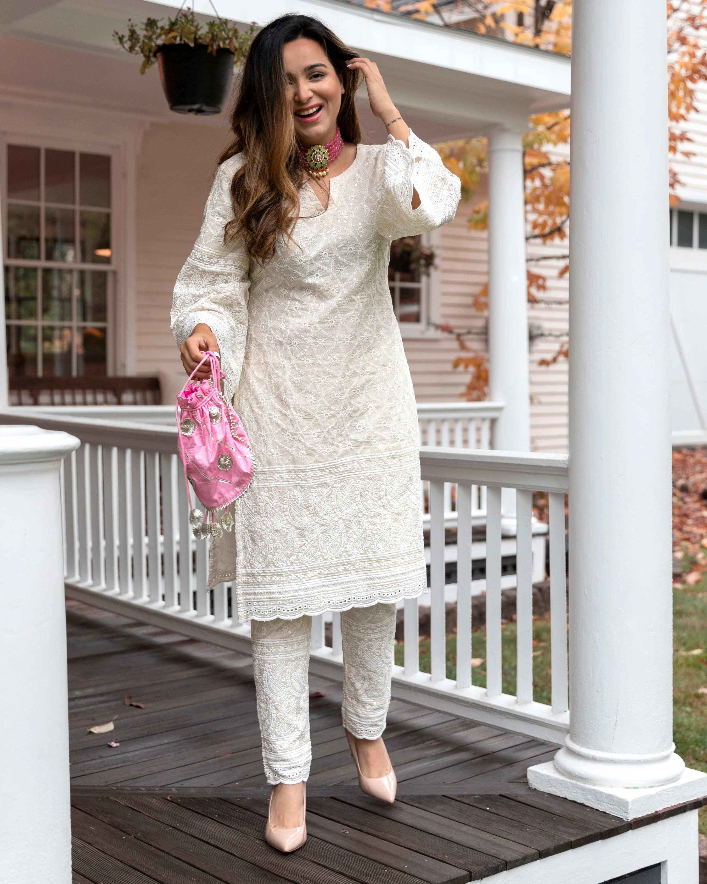 Swan White Embroidered Kurta Set - Image 4