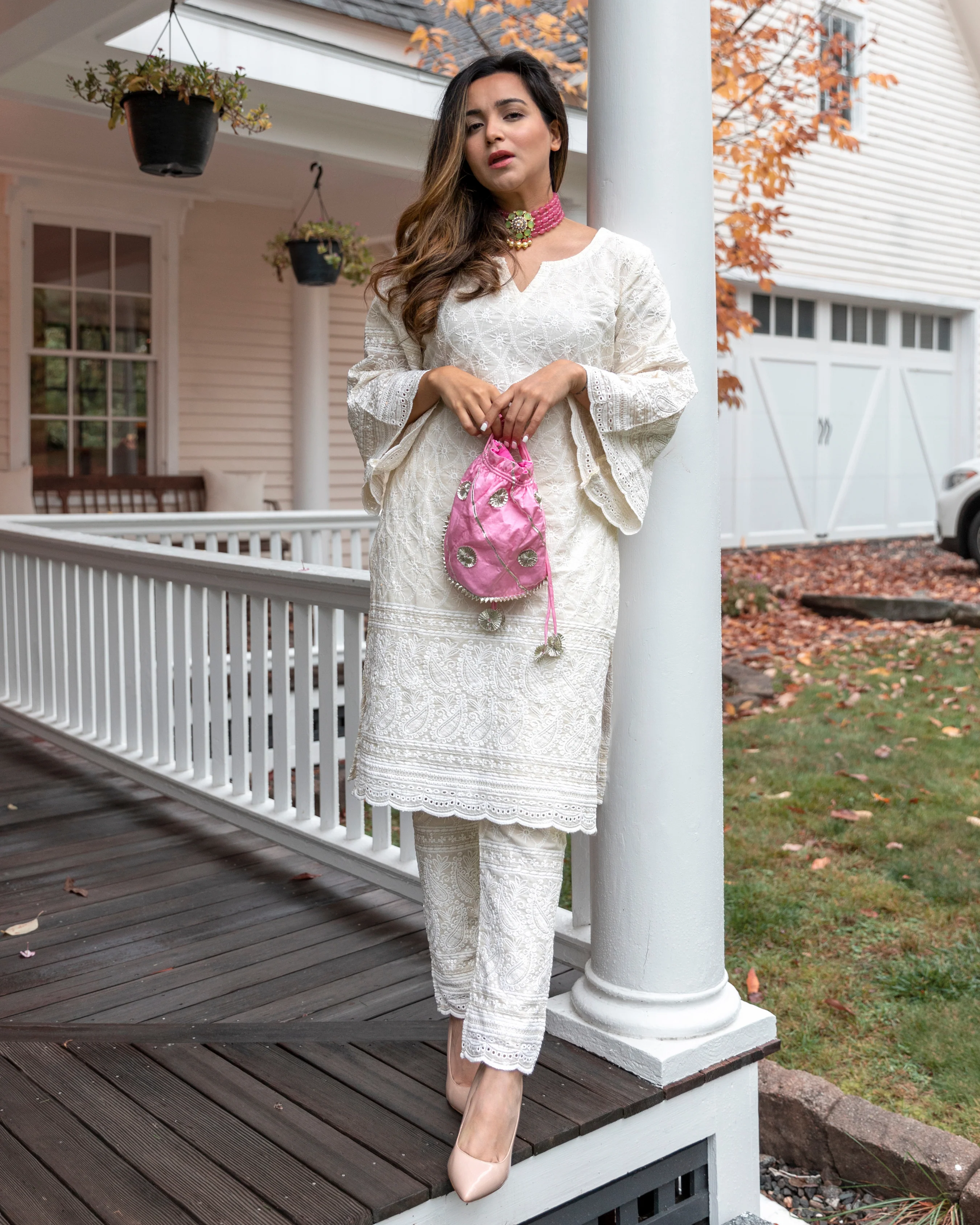 Swan White Embroidered Kurta Set - Image 5