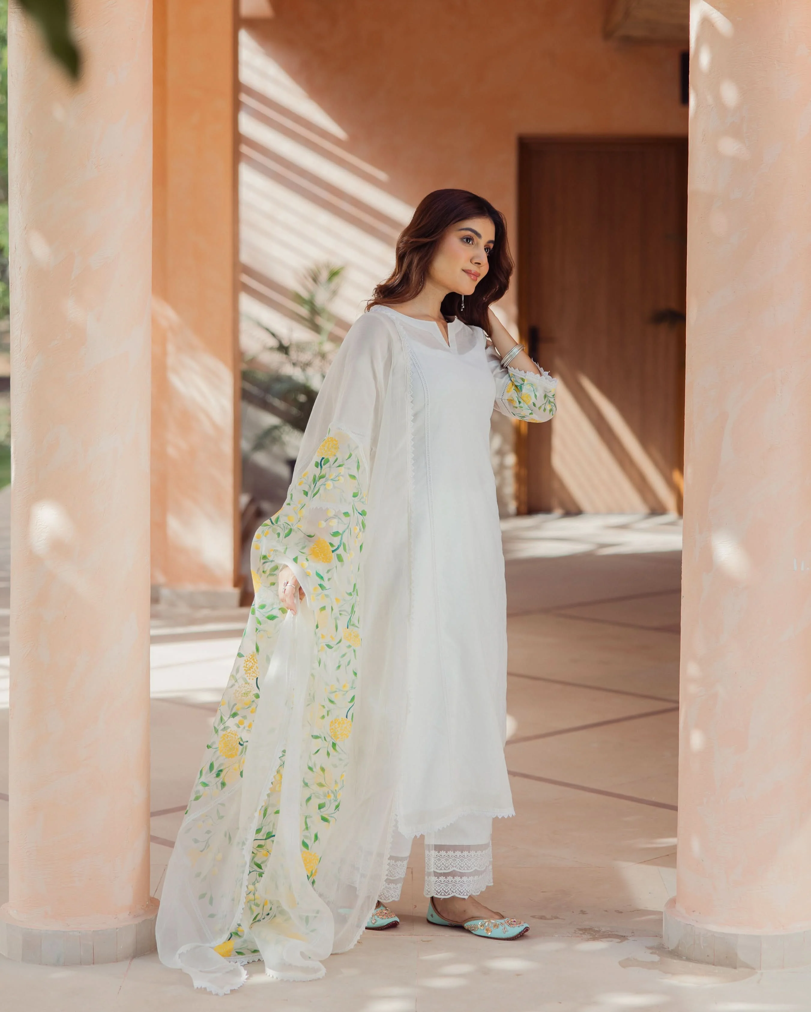 Swirl Off White Handpainted Chanderi Suit Set - Image 3