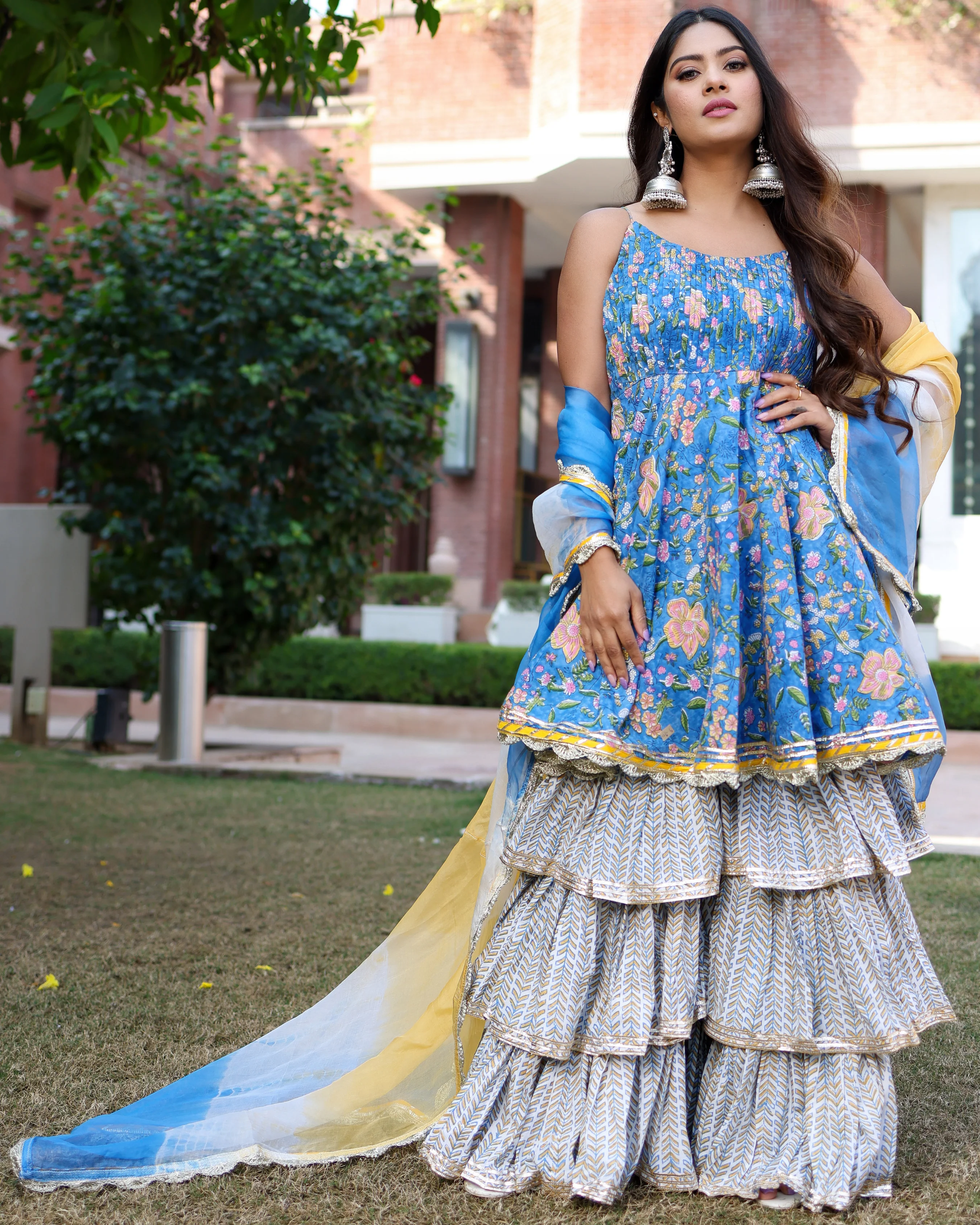 Symphonic Blue Handblock Sharara Set - Image 2