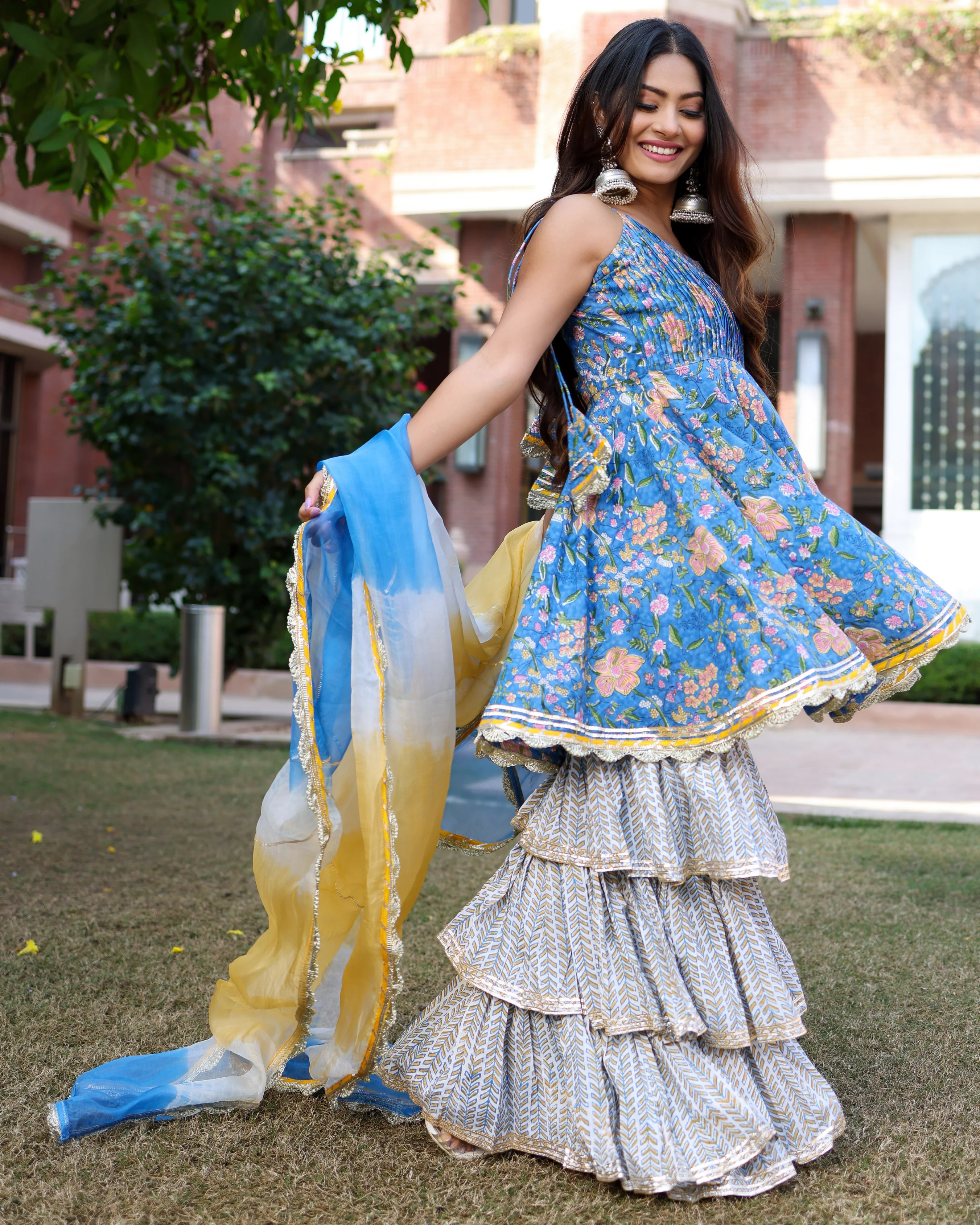 Symphonic Blue Handblock Sharara Set - Image 4