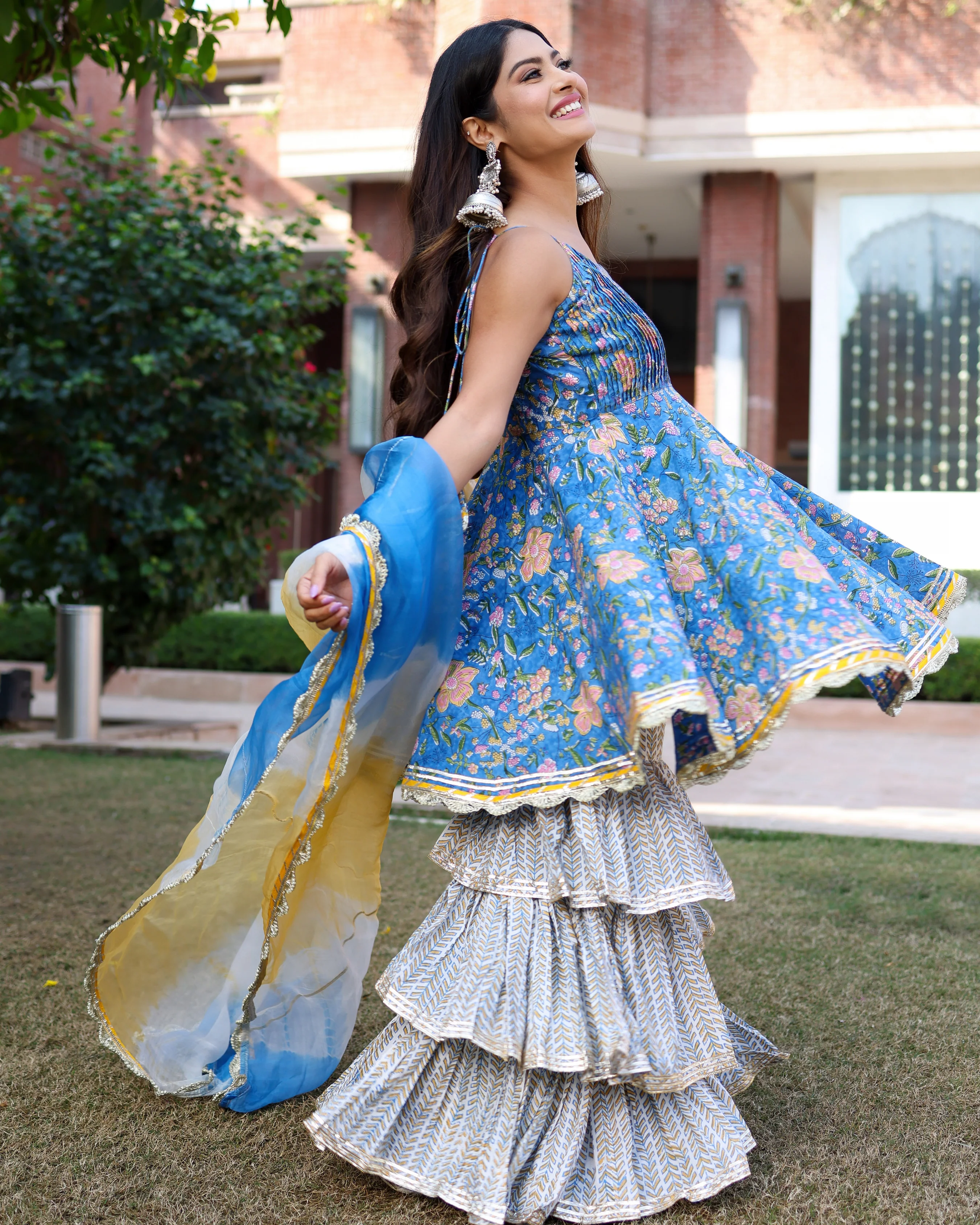 Symphonic Blue Handblock Sharara Set - Image 5