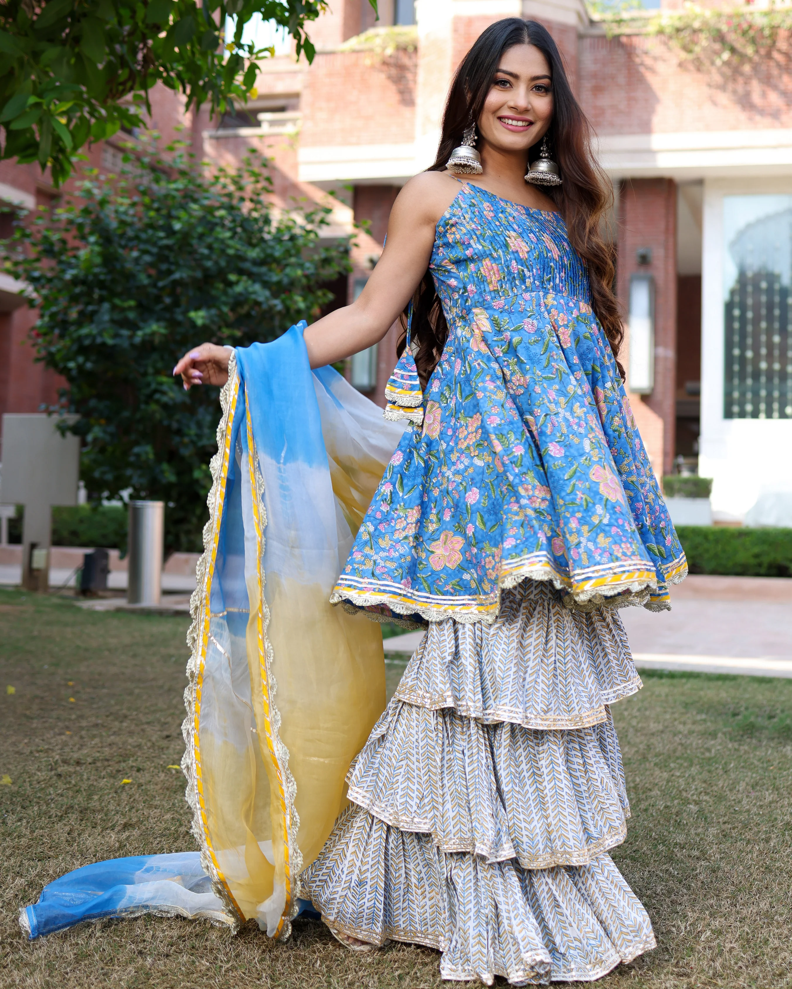 Symphonic Blue Handblock Sharara Set - Image 6