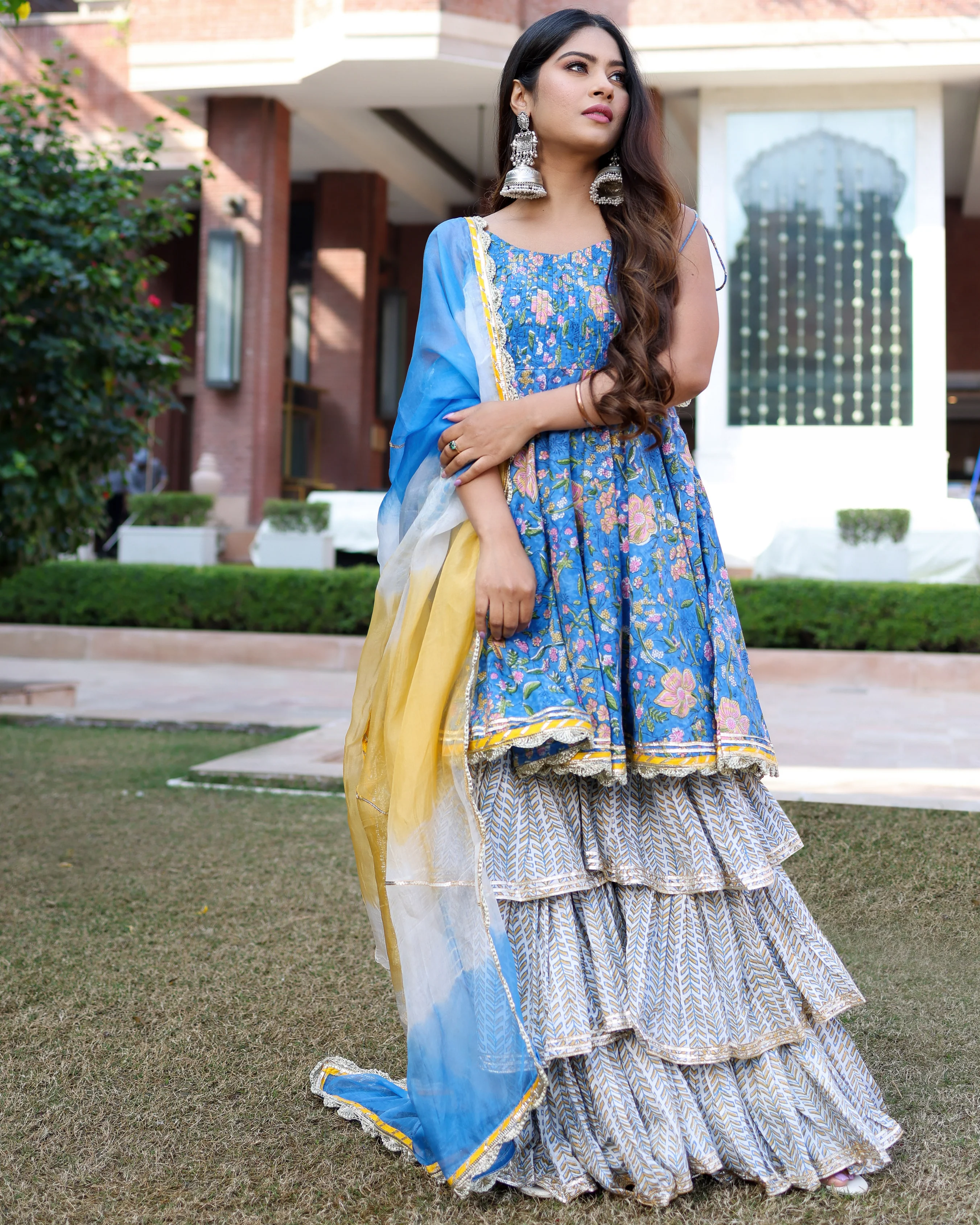 Symphonic Blue Handblock Sharara Set - Image 7