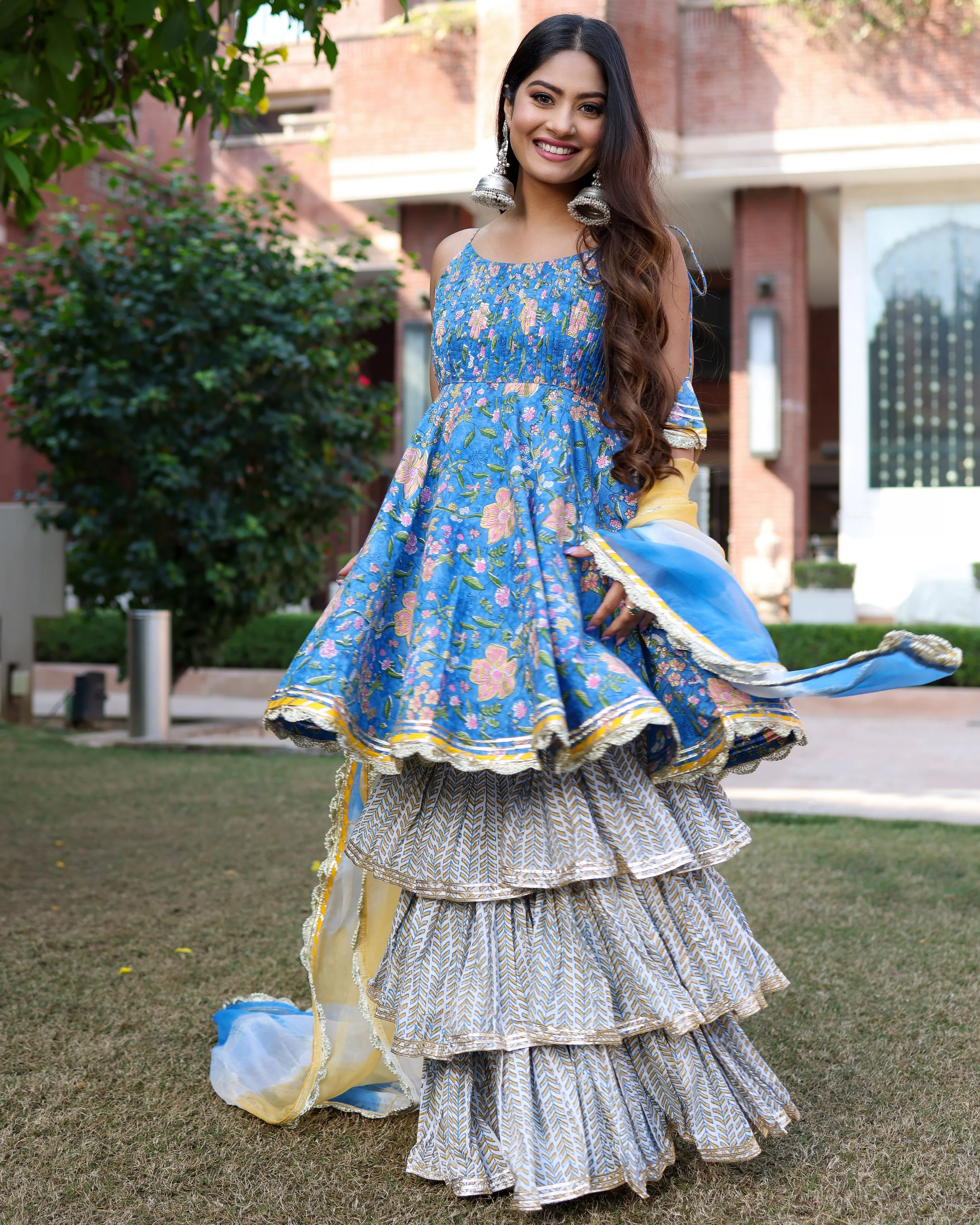 Symphonic Blue Handblock Sharara Set - Image 8