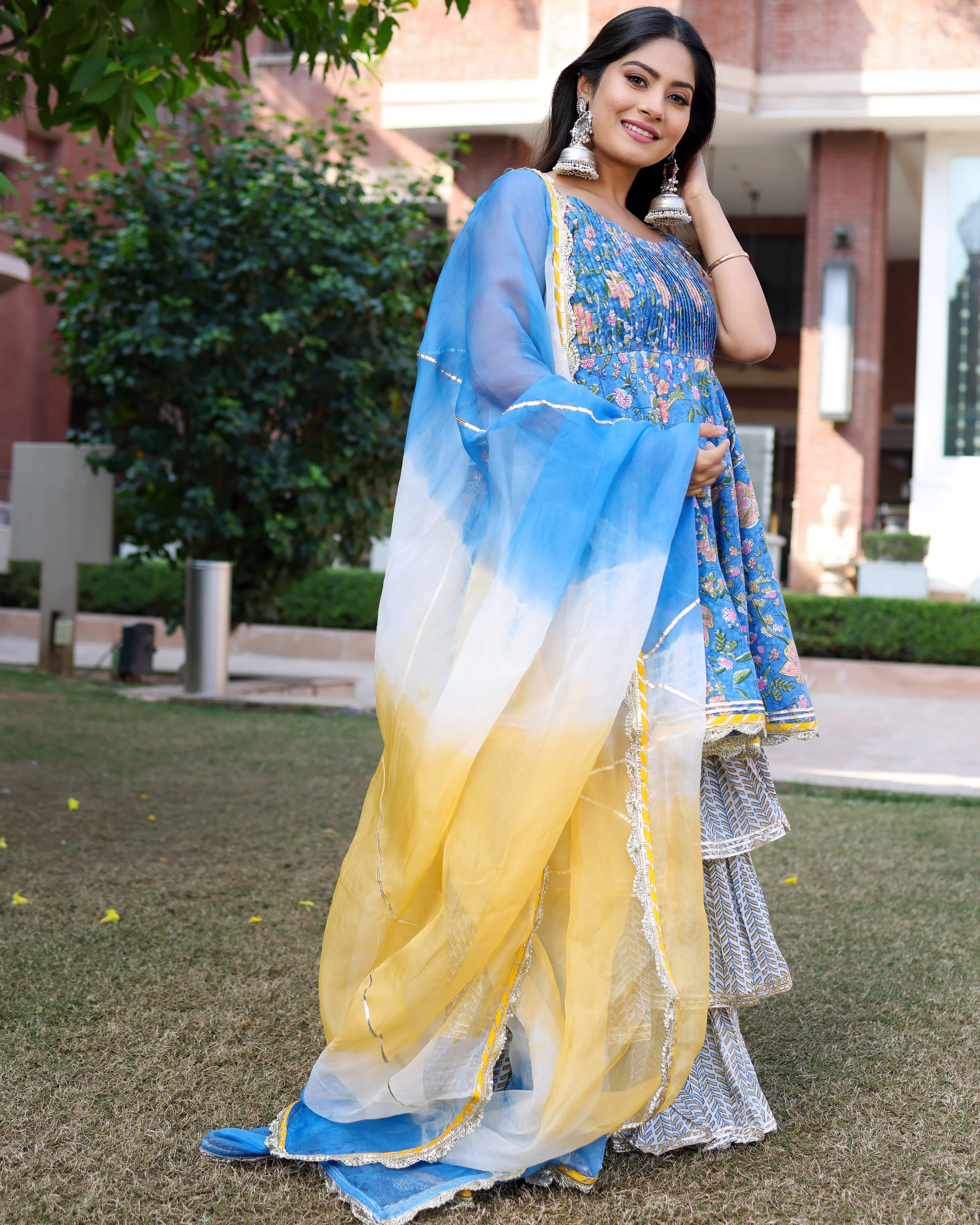 Symphonic Blue Handblock Sharara Set - Image 9
