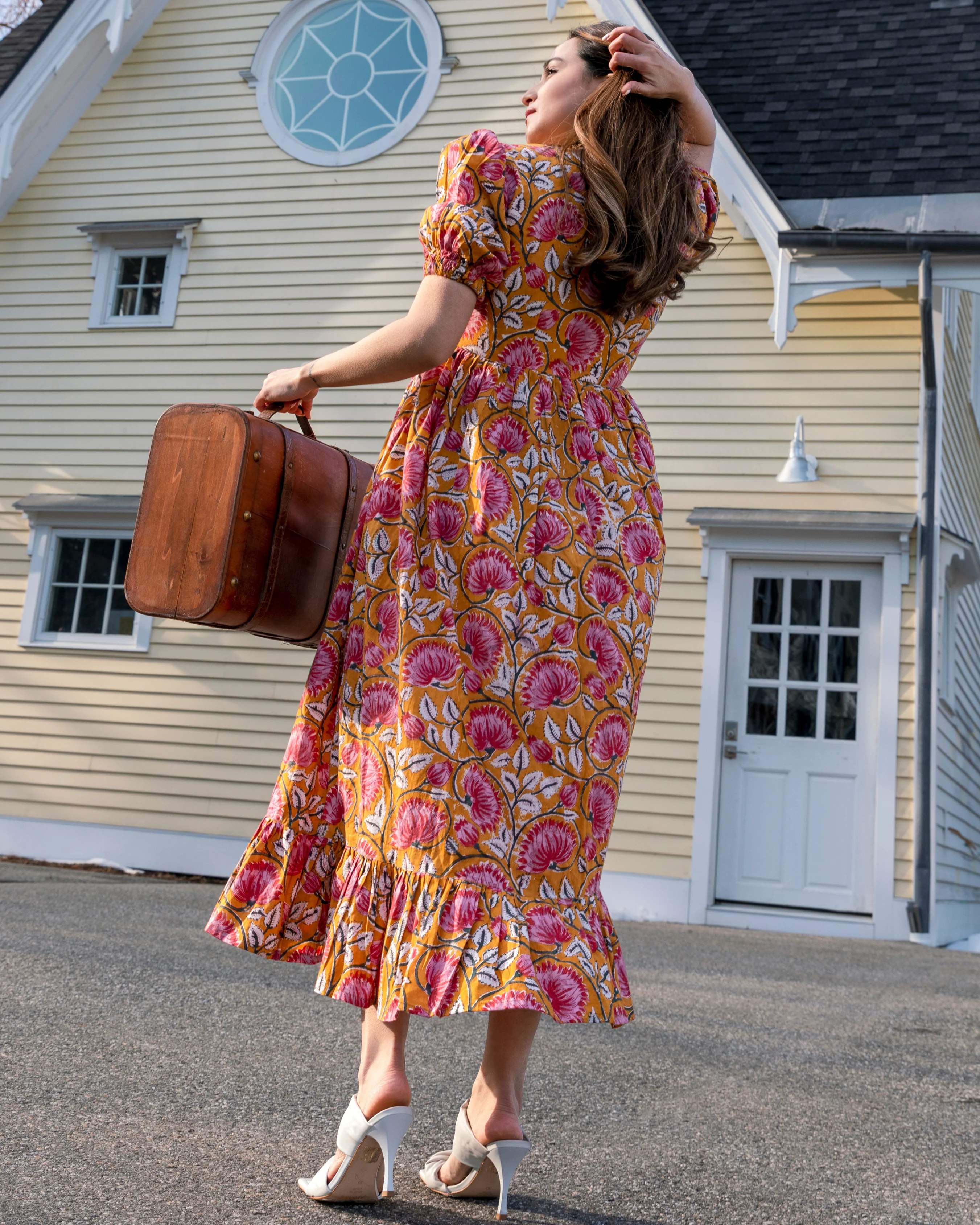 Tangerine Handblock Cotton Dress - Image 4