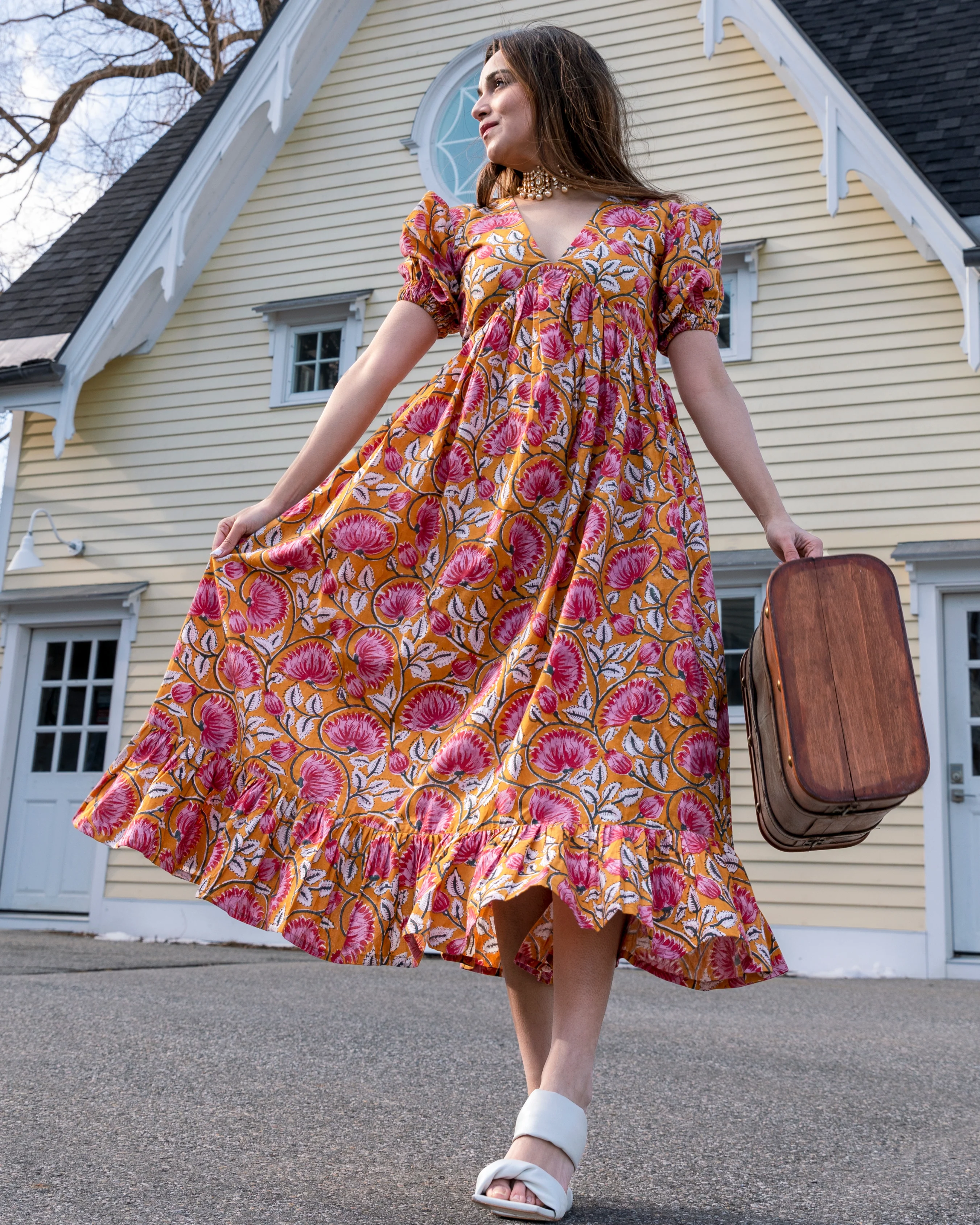 Tangerine Handblock Cotton Dress - Image 5