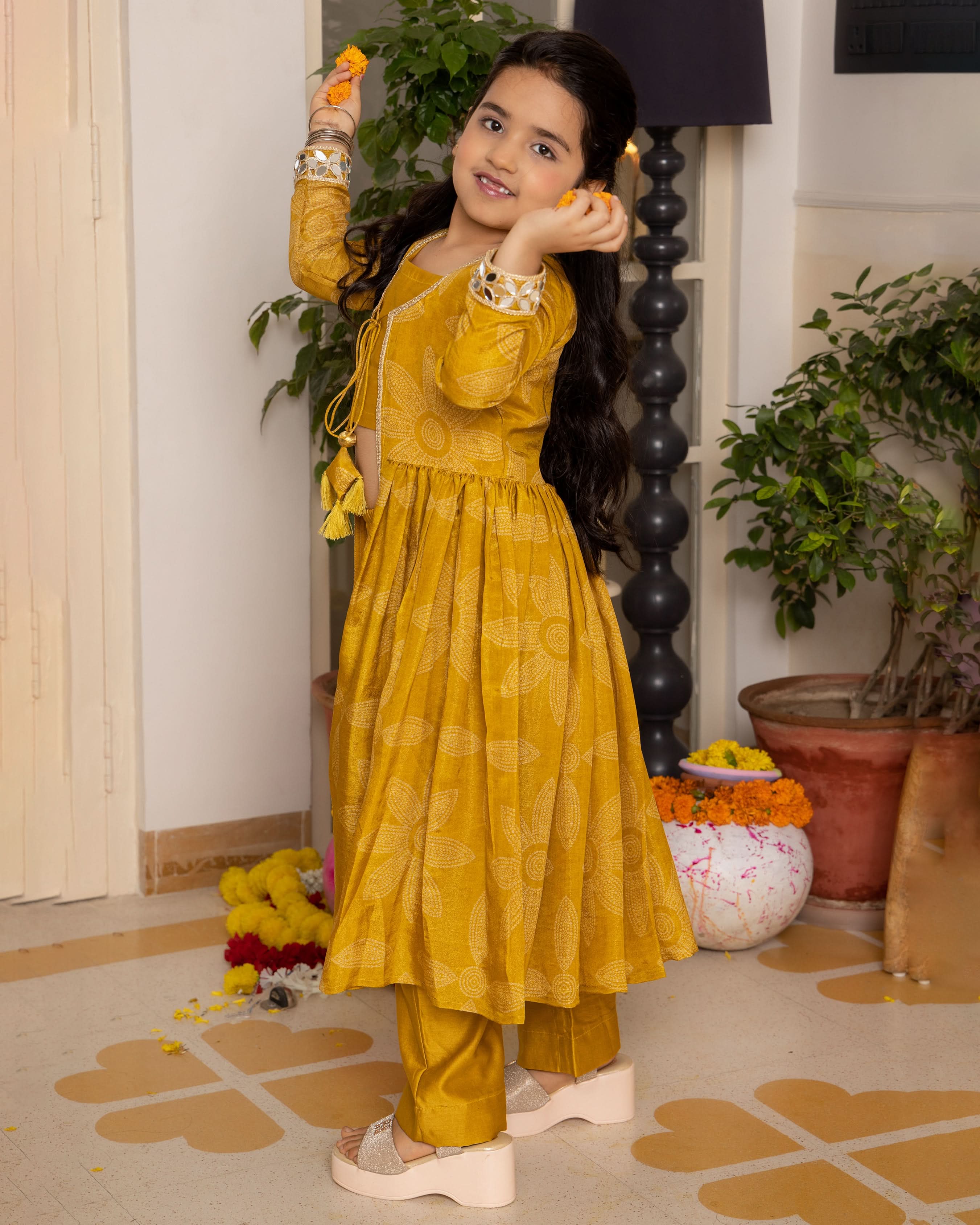 Tara Mustard Bandhani Chanderi Coord Set - Image 4