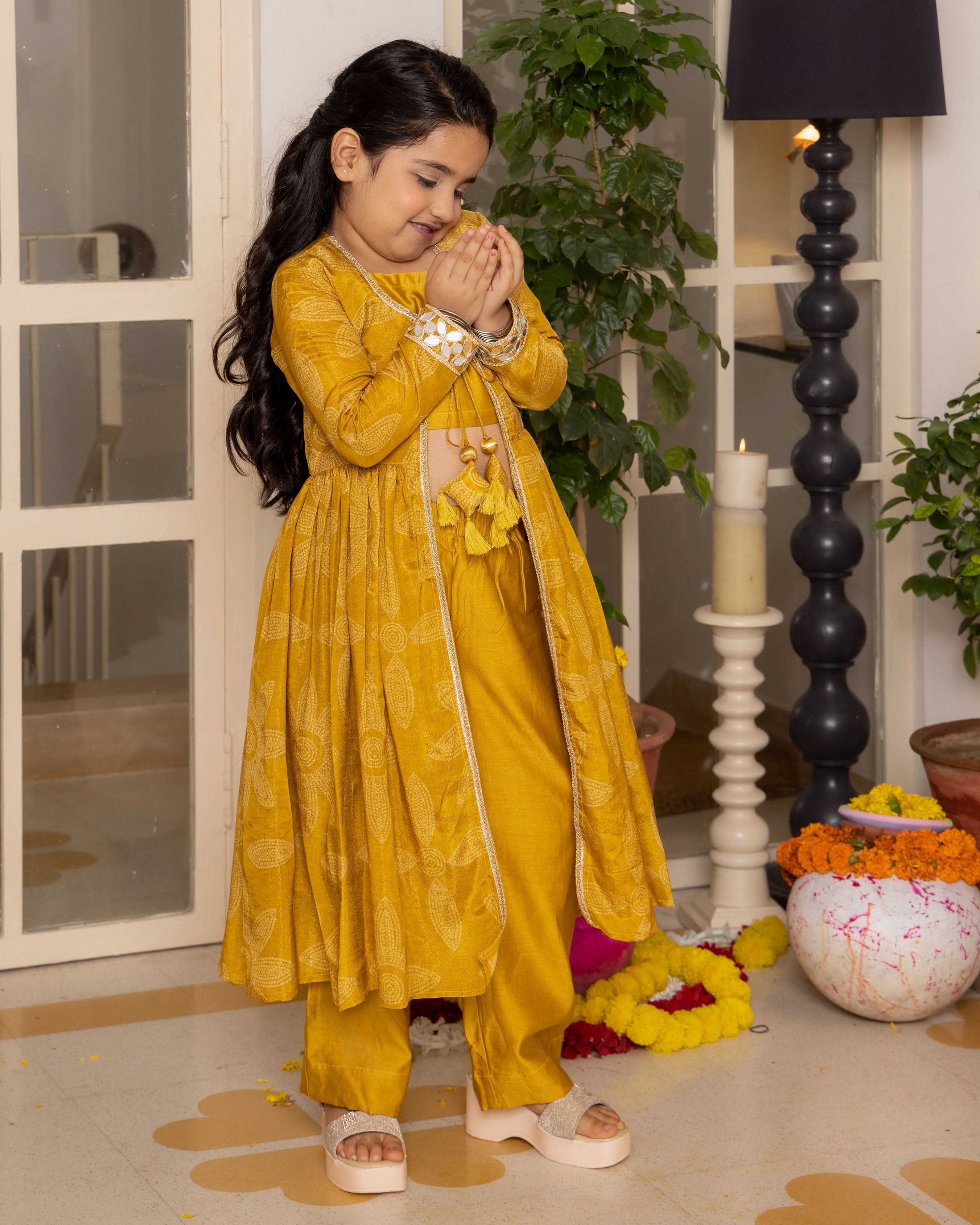 Tara Mustard Bandhani Chanderi Coord Set - Image 5