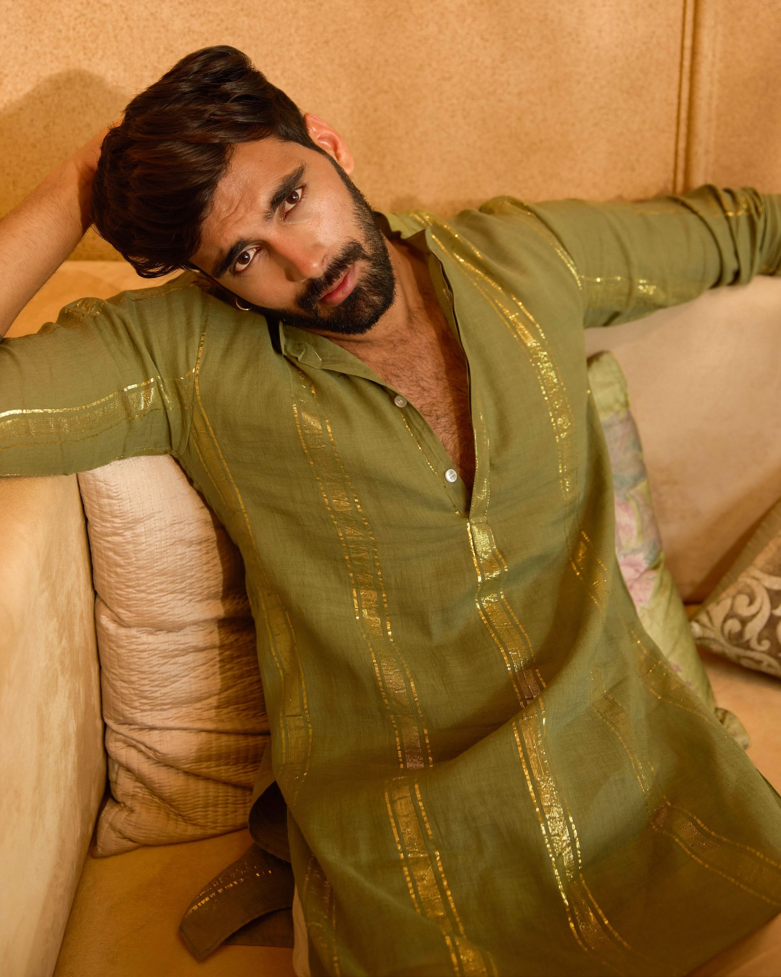 Tarangit Olive Knitted Lurex Kurta - Image 6