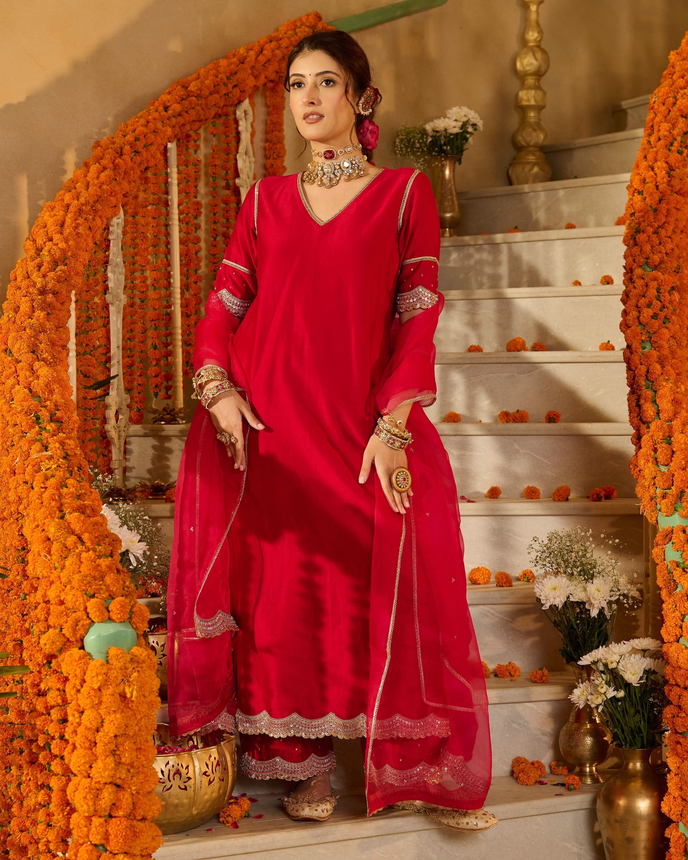 Tarini Magenta Solid Chanderi Suit Set - Image 5
