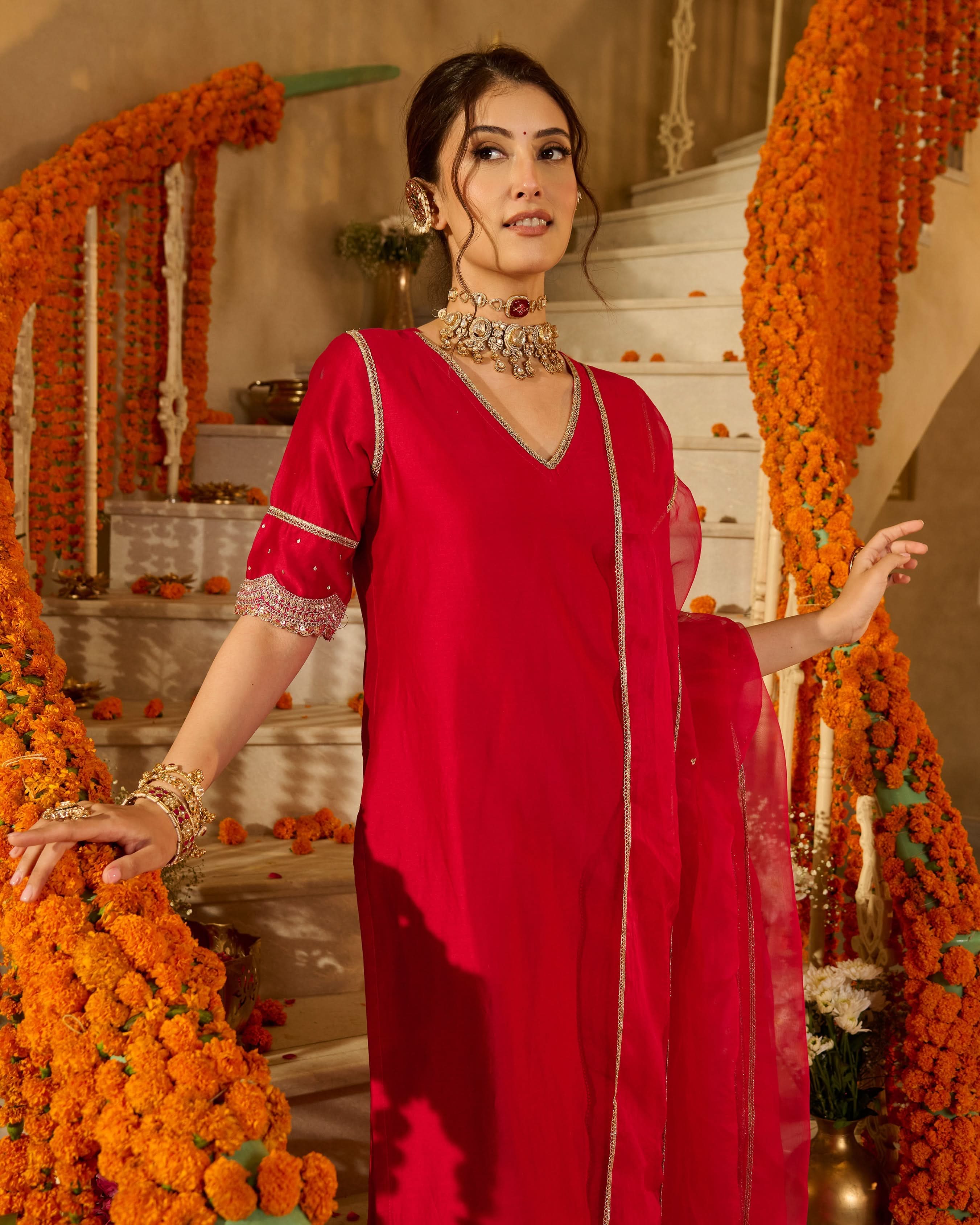 Tarini Magenta Solid Chanderi Suit Set - Image 6