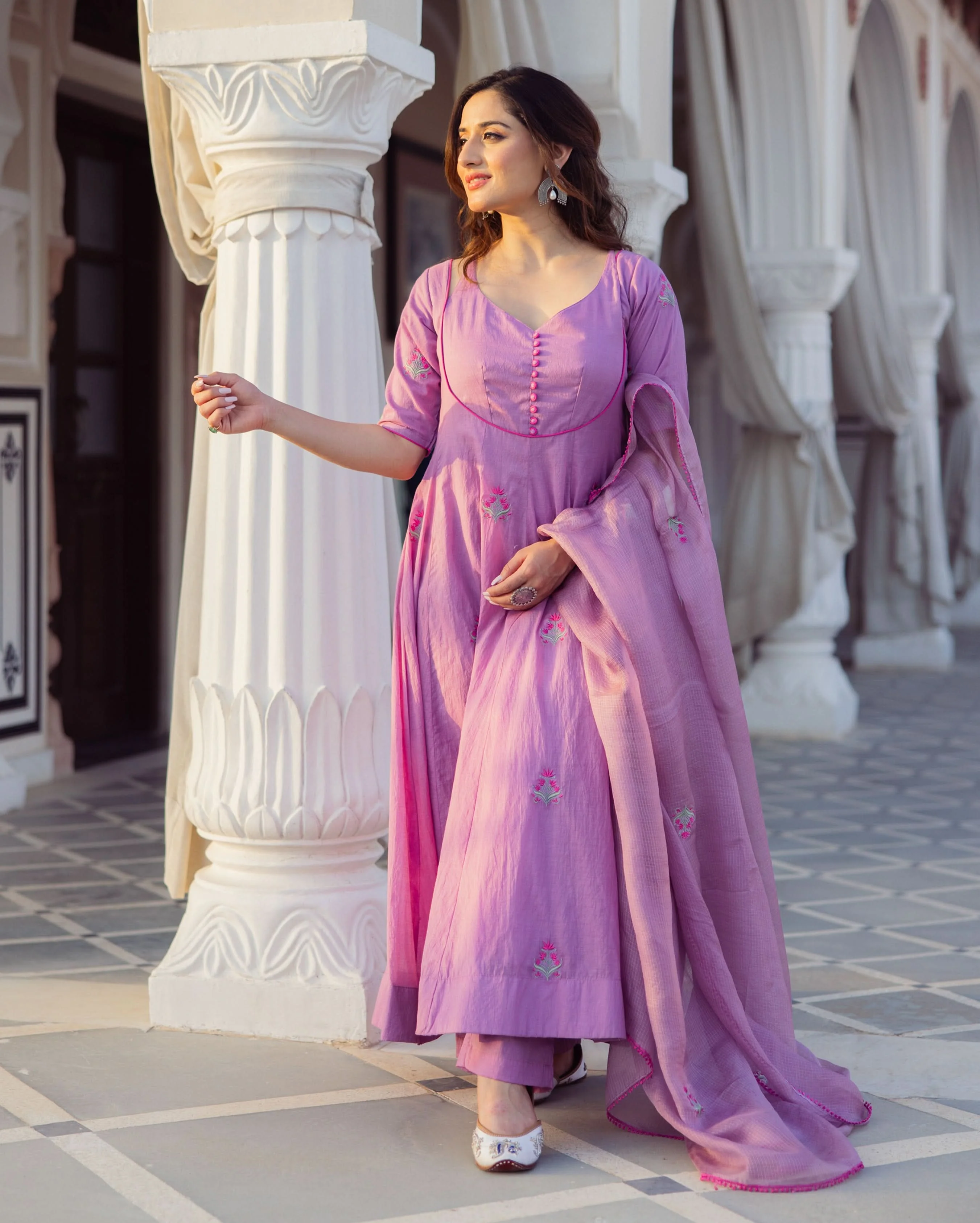 Tasha Purple Embroidered Chanderi Suit Set - Image 2
