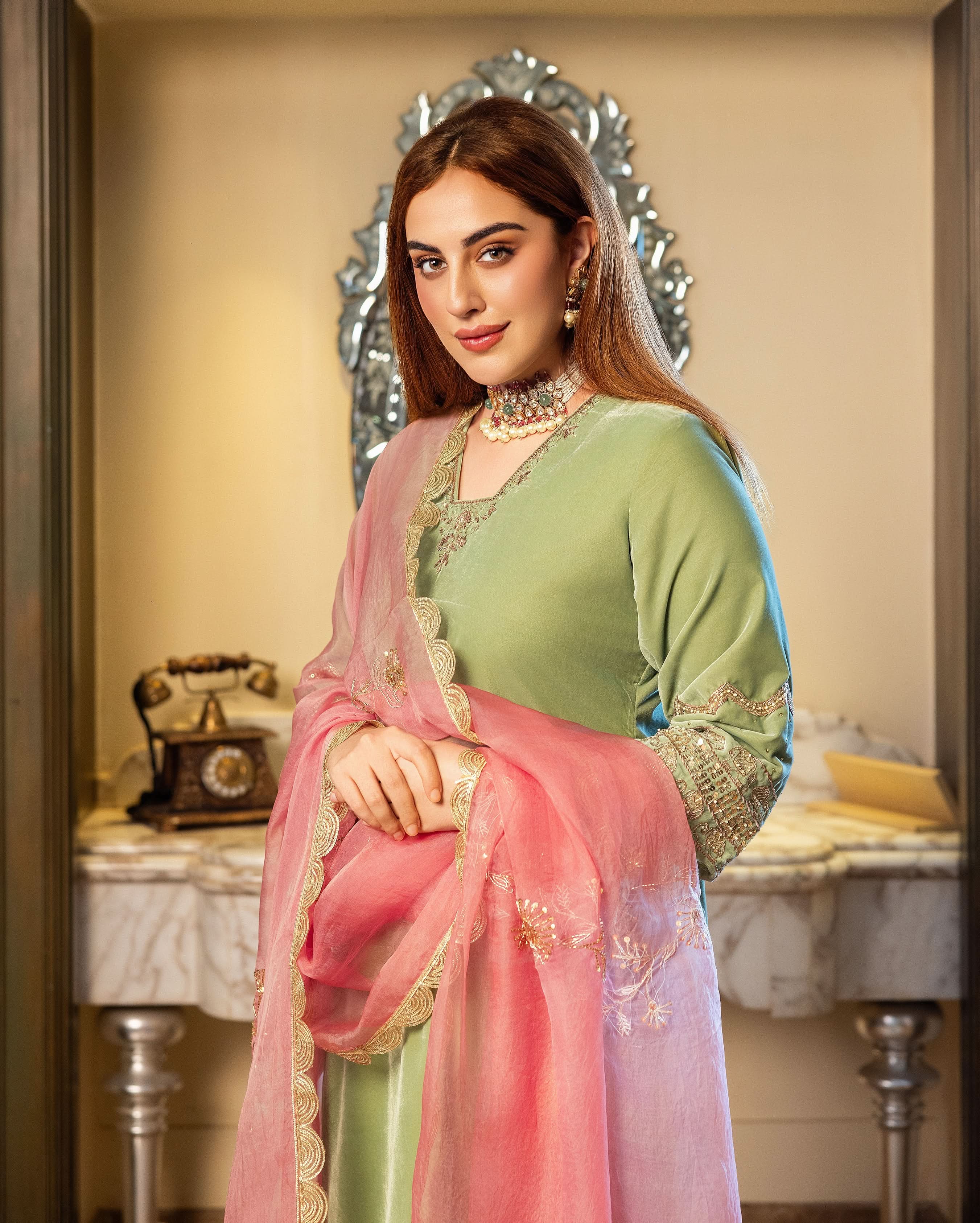 Taskin Sage Embroidered Velvet Suit Set - Image 6